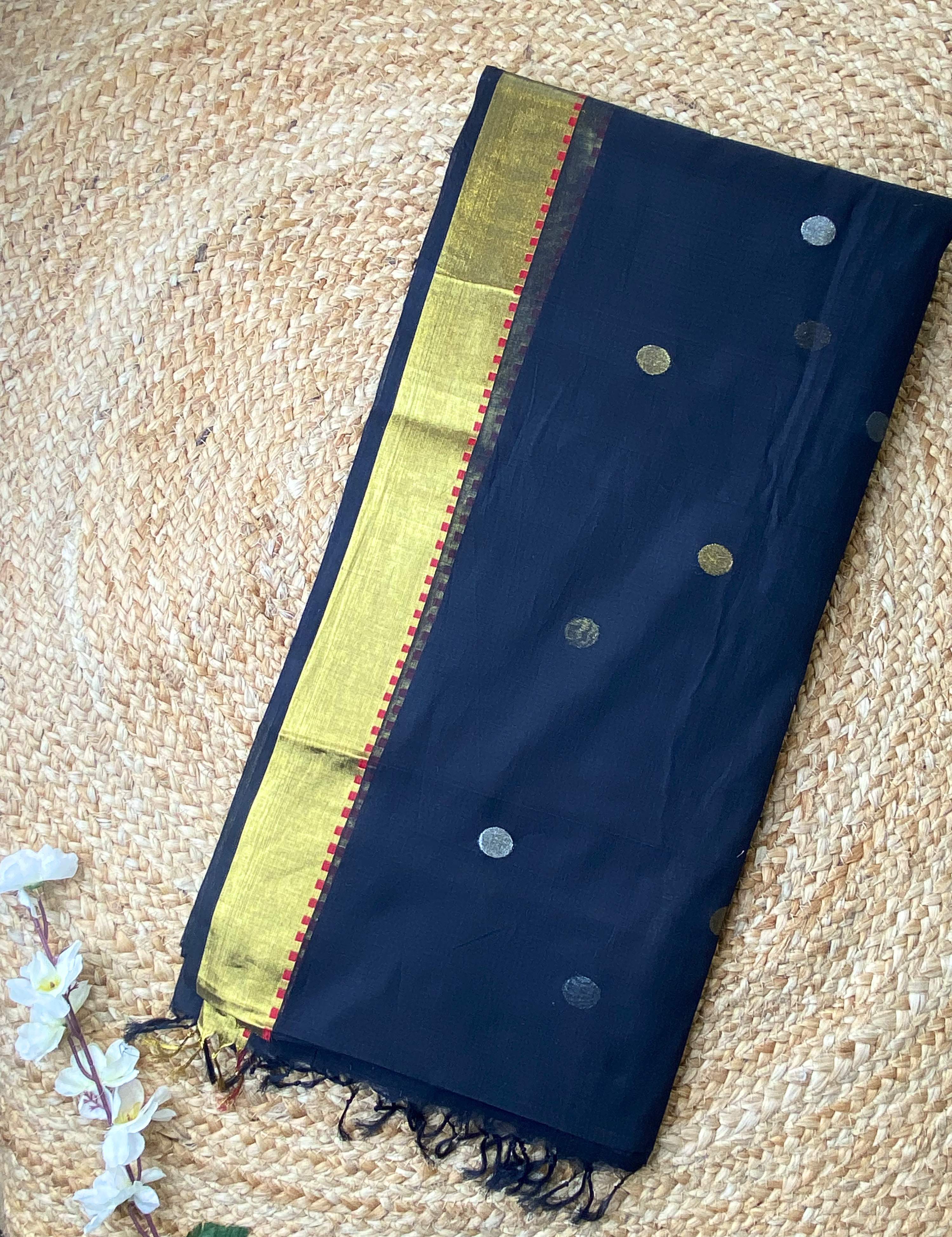 Kamdhenu Black Venkatagiri Jamdani Saree