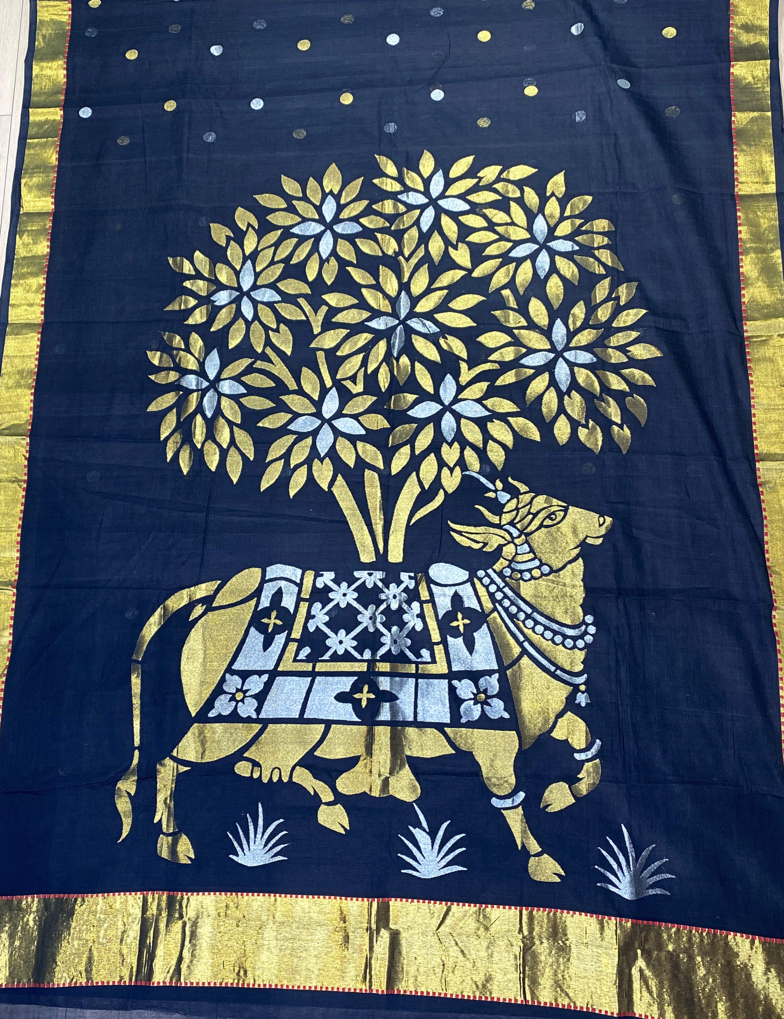 Kamdhenu Black Venkatagiri Jamdani Saree