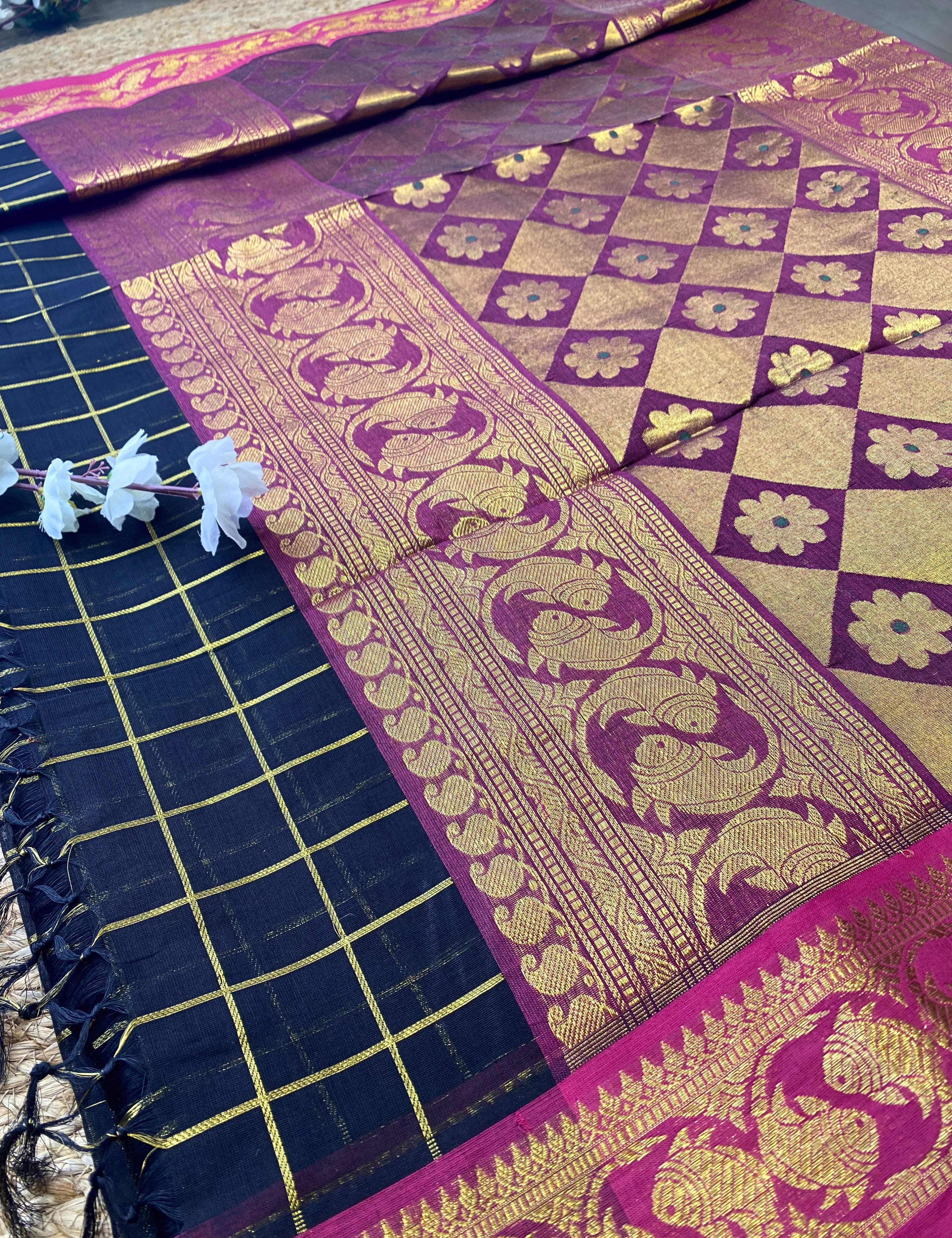 Phool Black Venkatagiri Saree