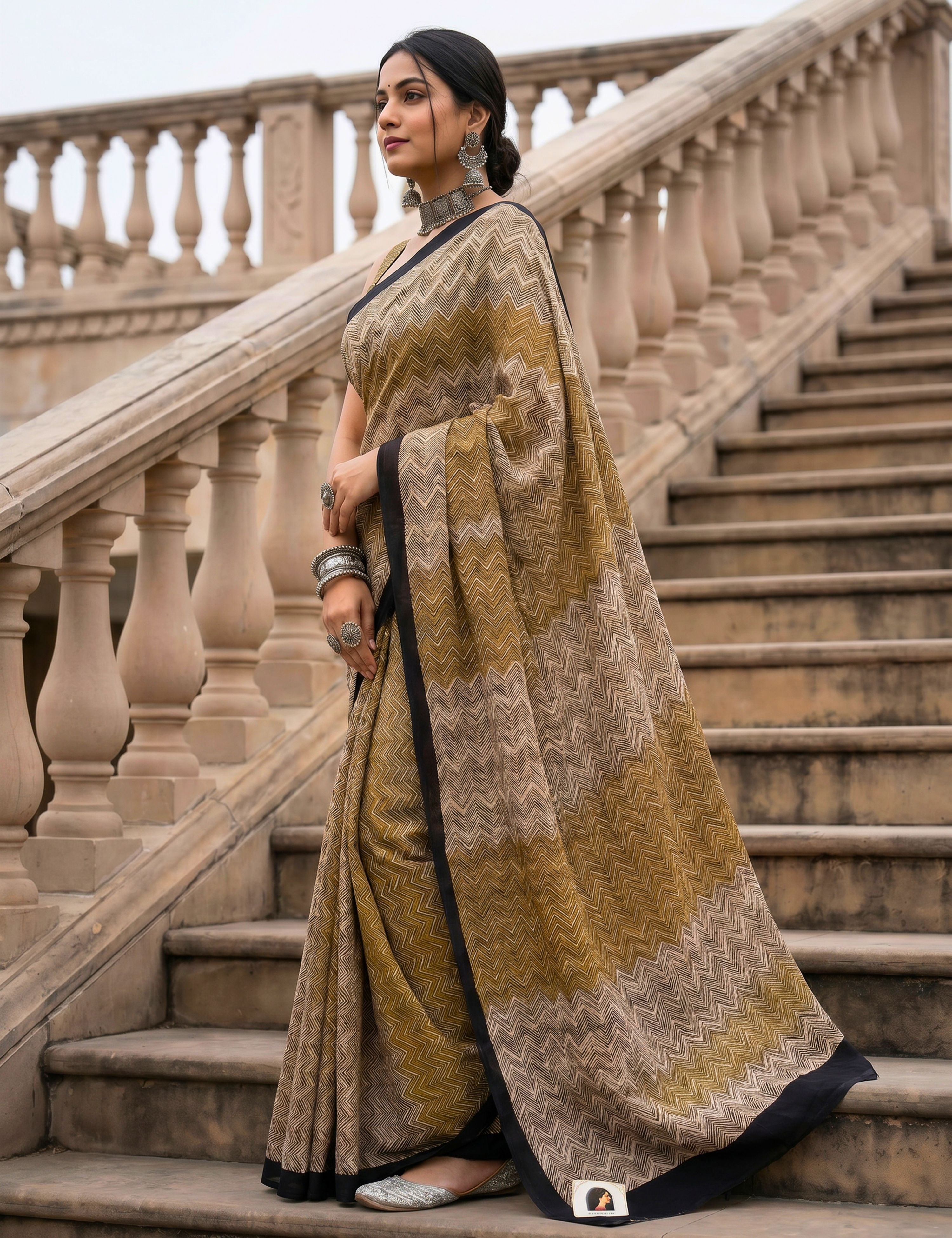 Indus Mustard Bagru Saree