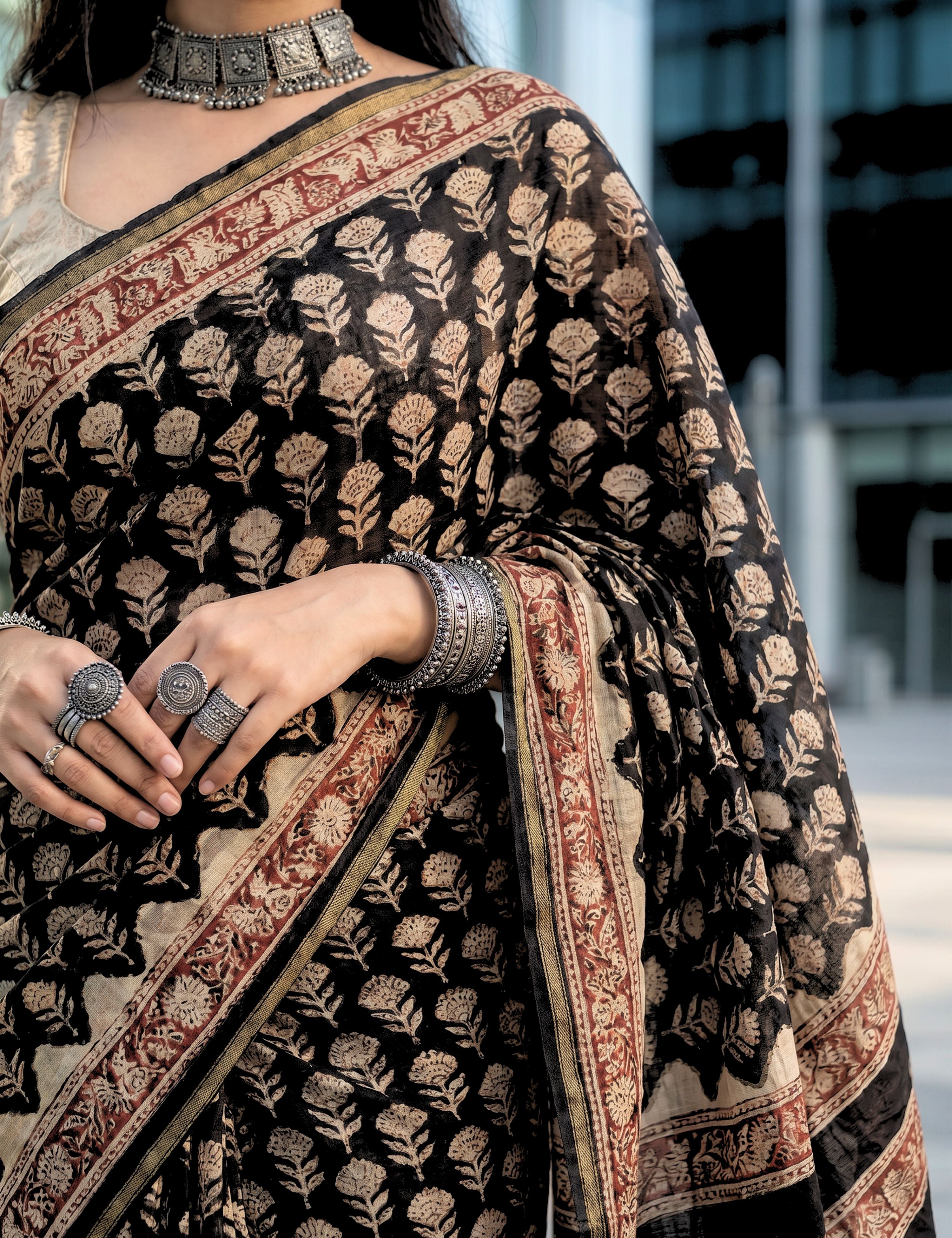 Bagh Black Bagru Saree