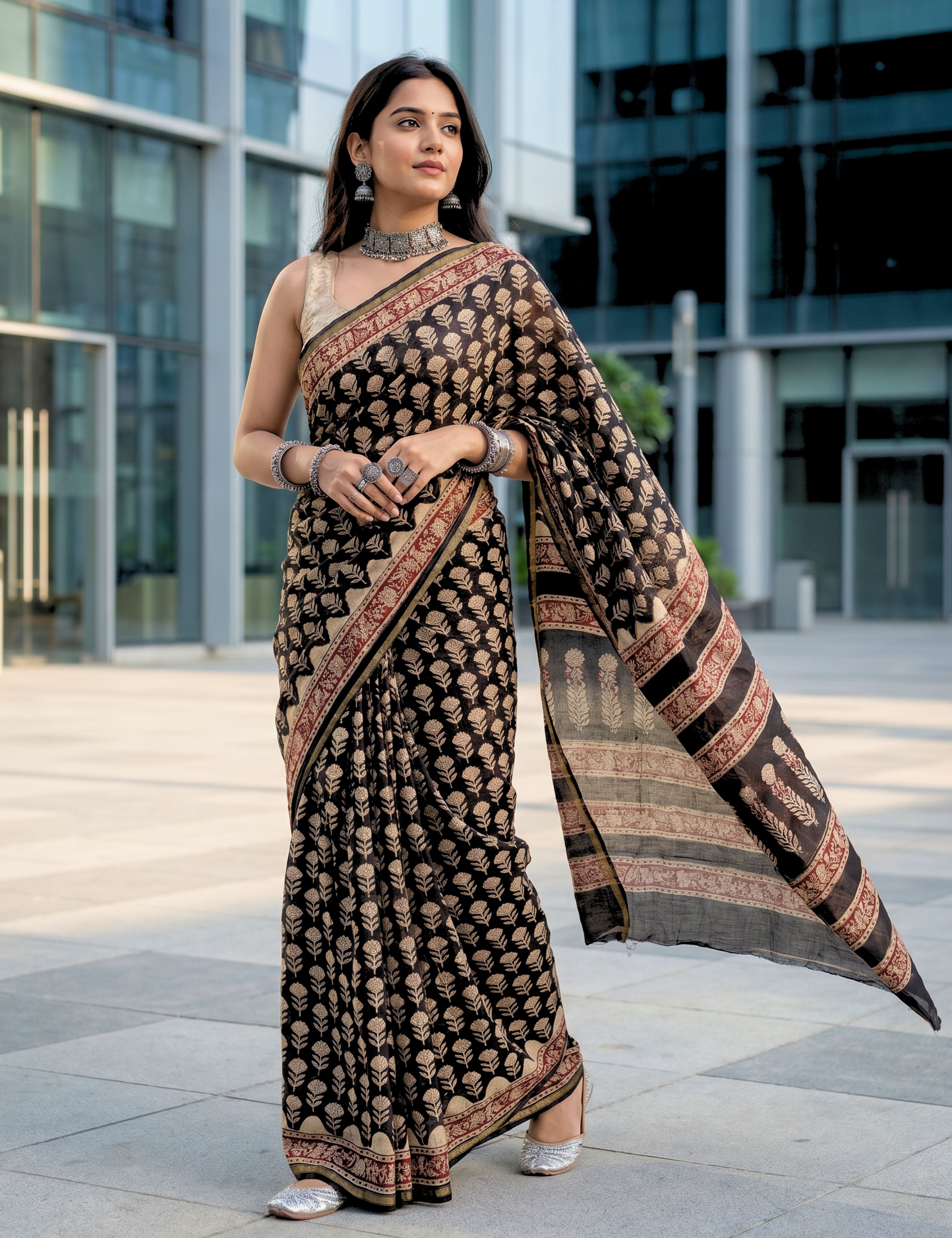Bagh Black Bagru Saree
