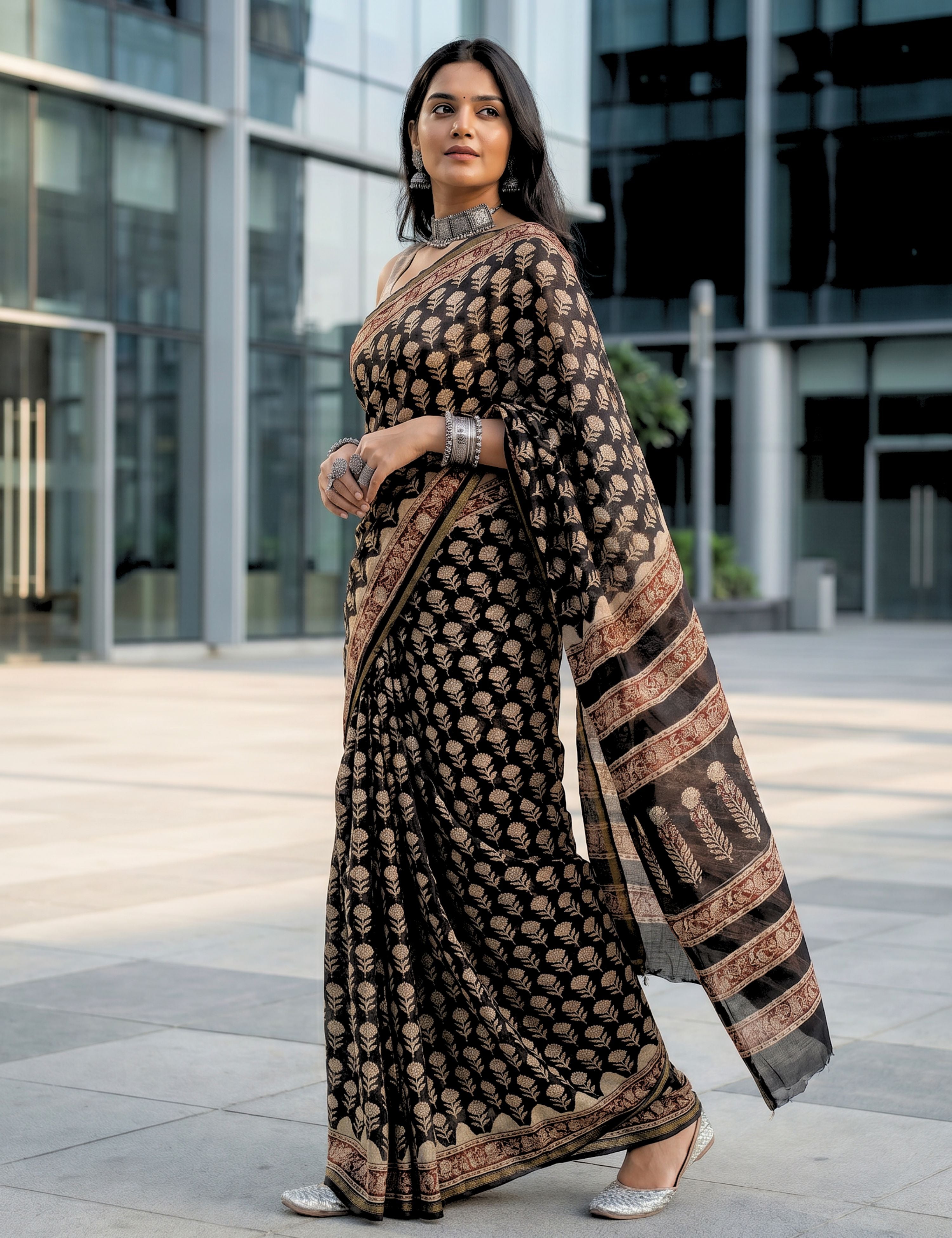 Bagh Black Bagru Saree
