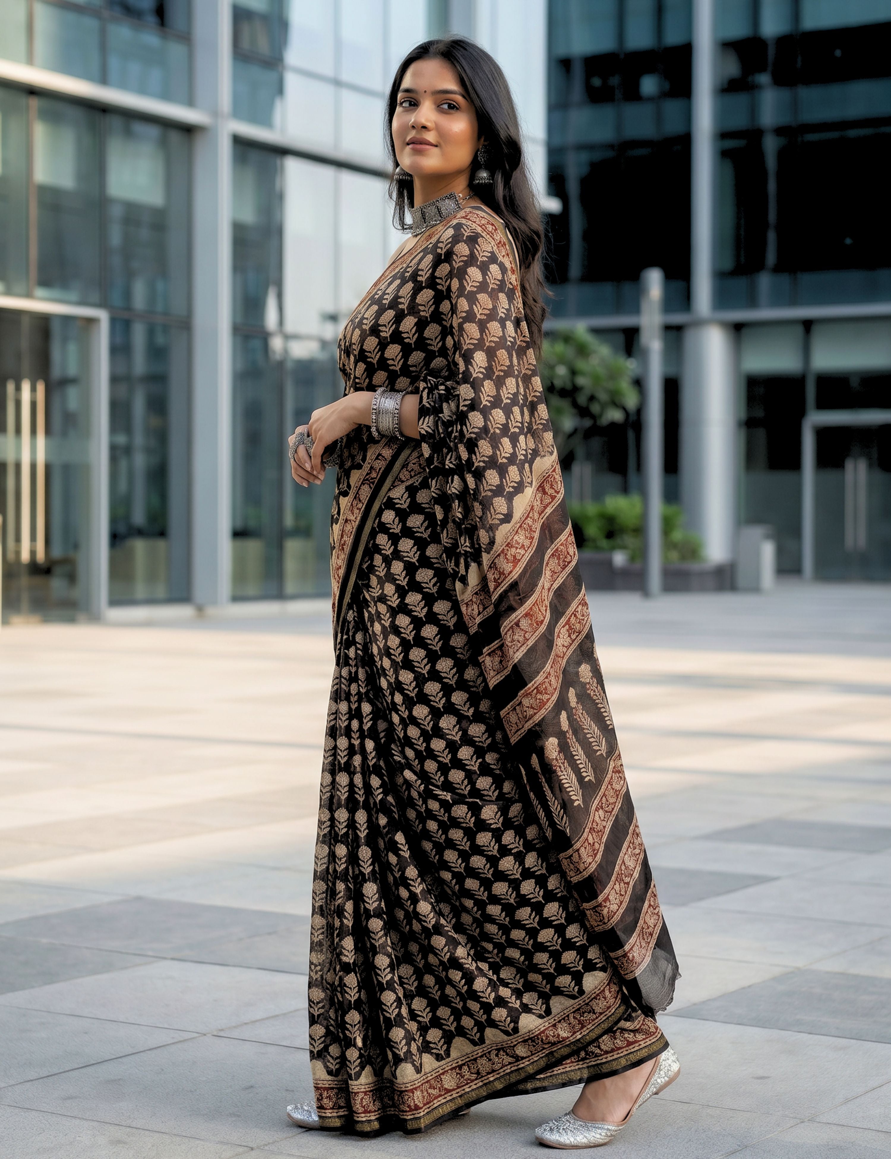 Bagh Black Bagru Saree