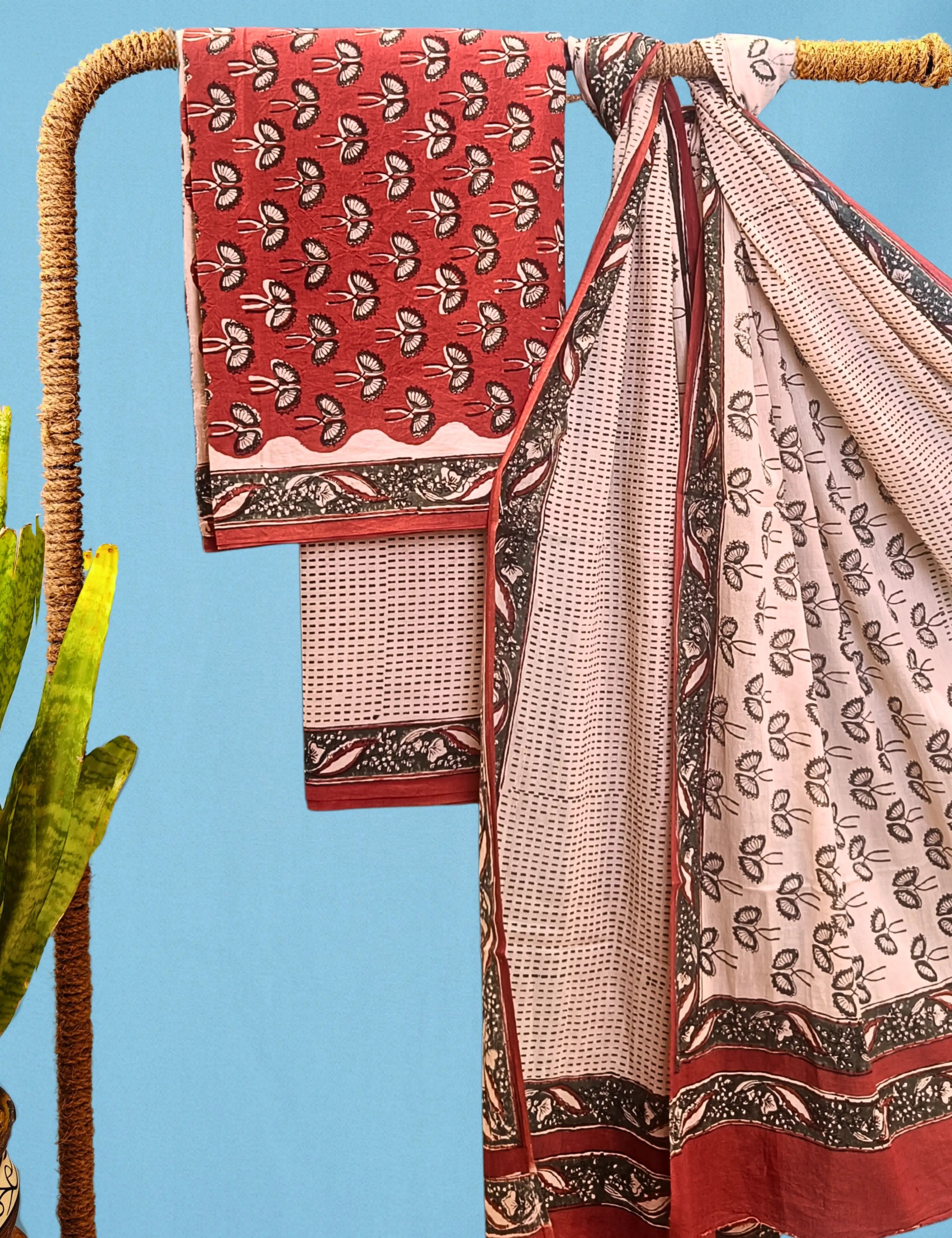 Panak Maroon Bagru Dress Material