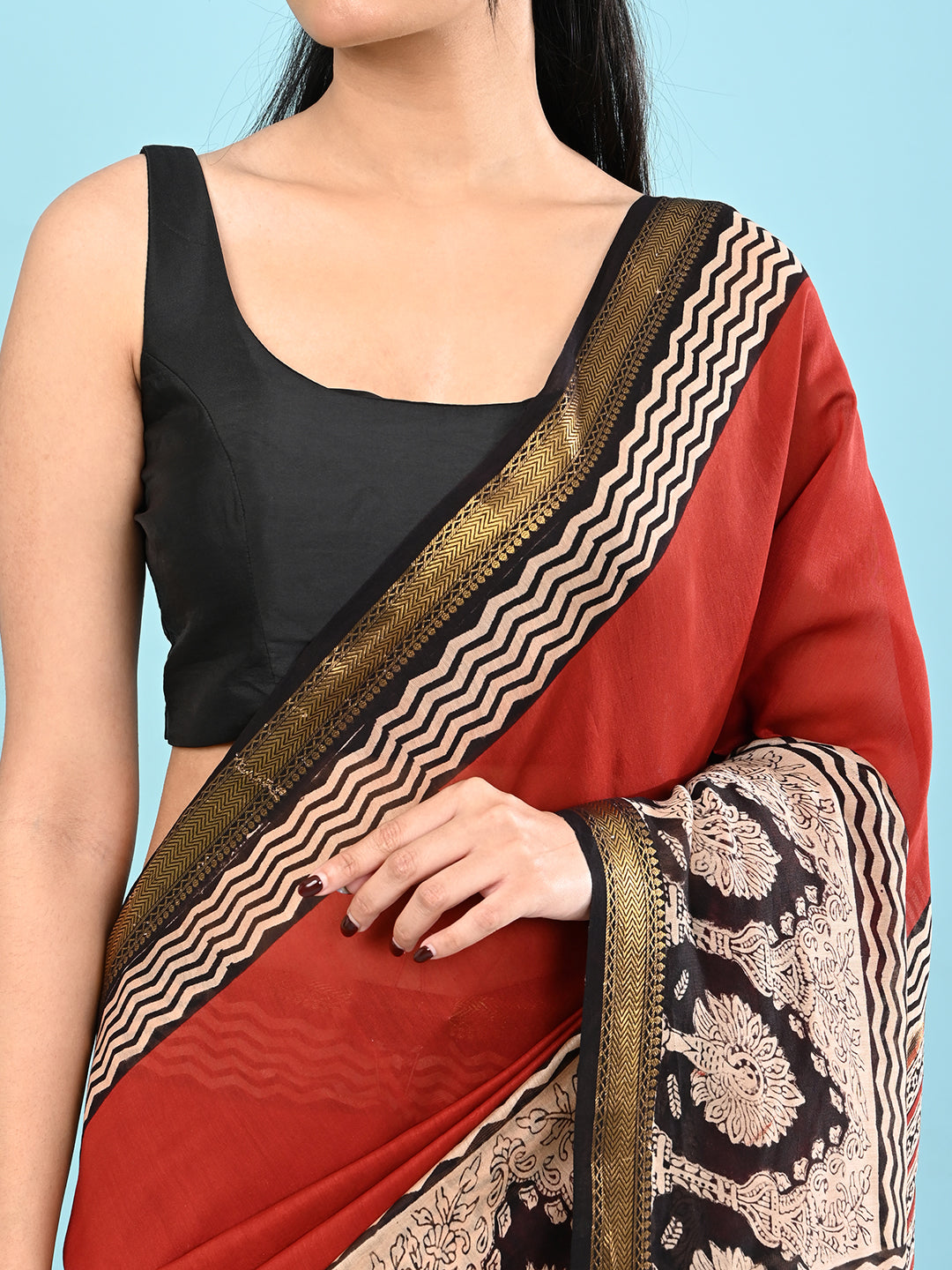 Pushpavali Red Block Print Saree