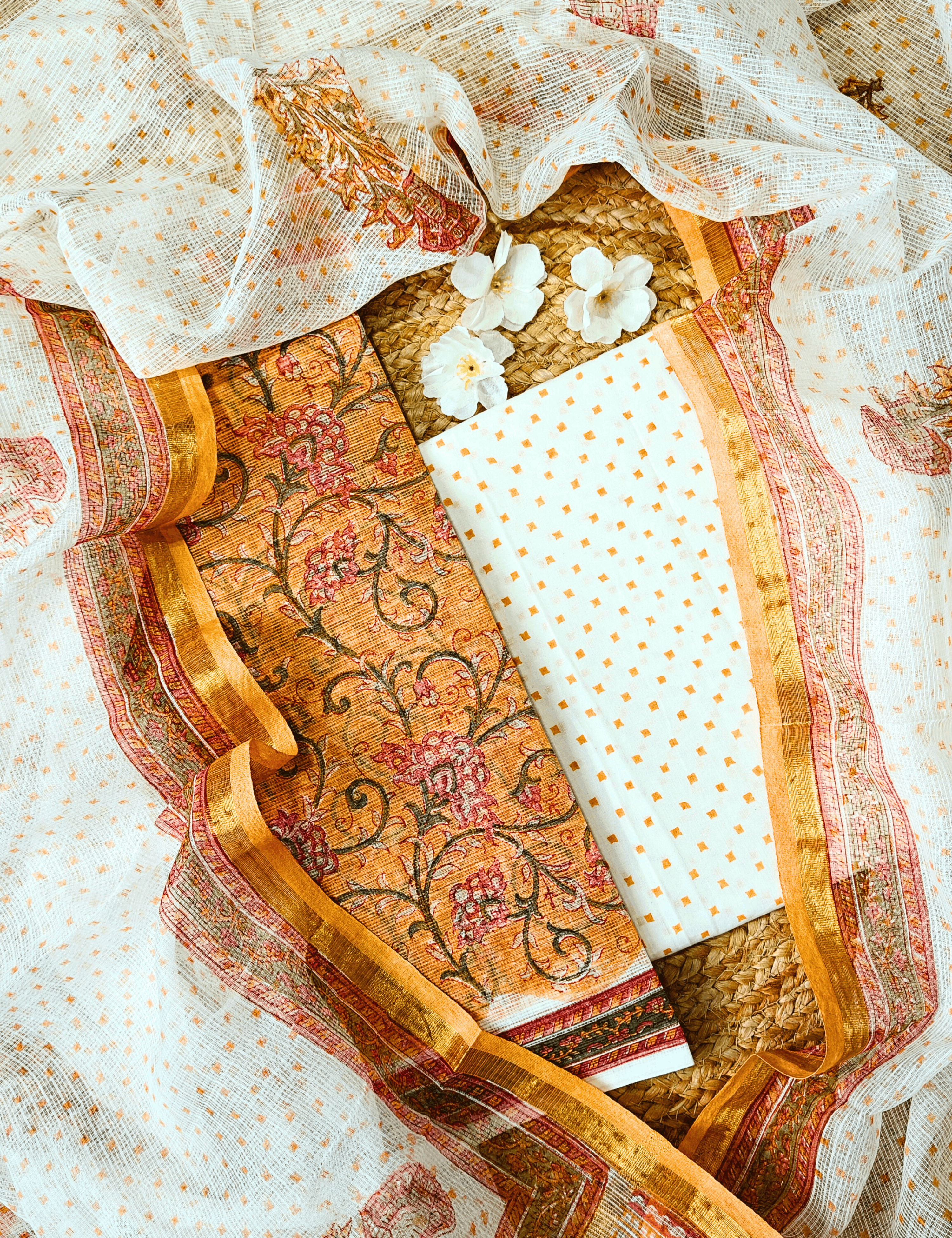 Vaayu Orange Bagru Dress Material