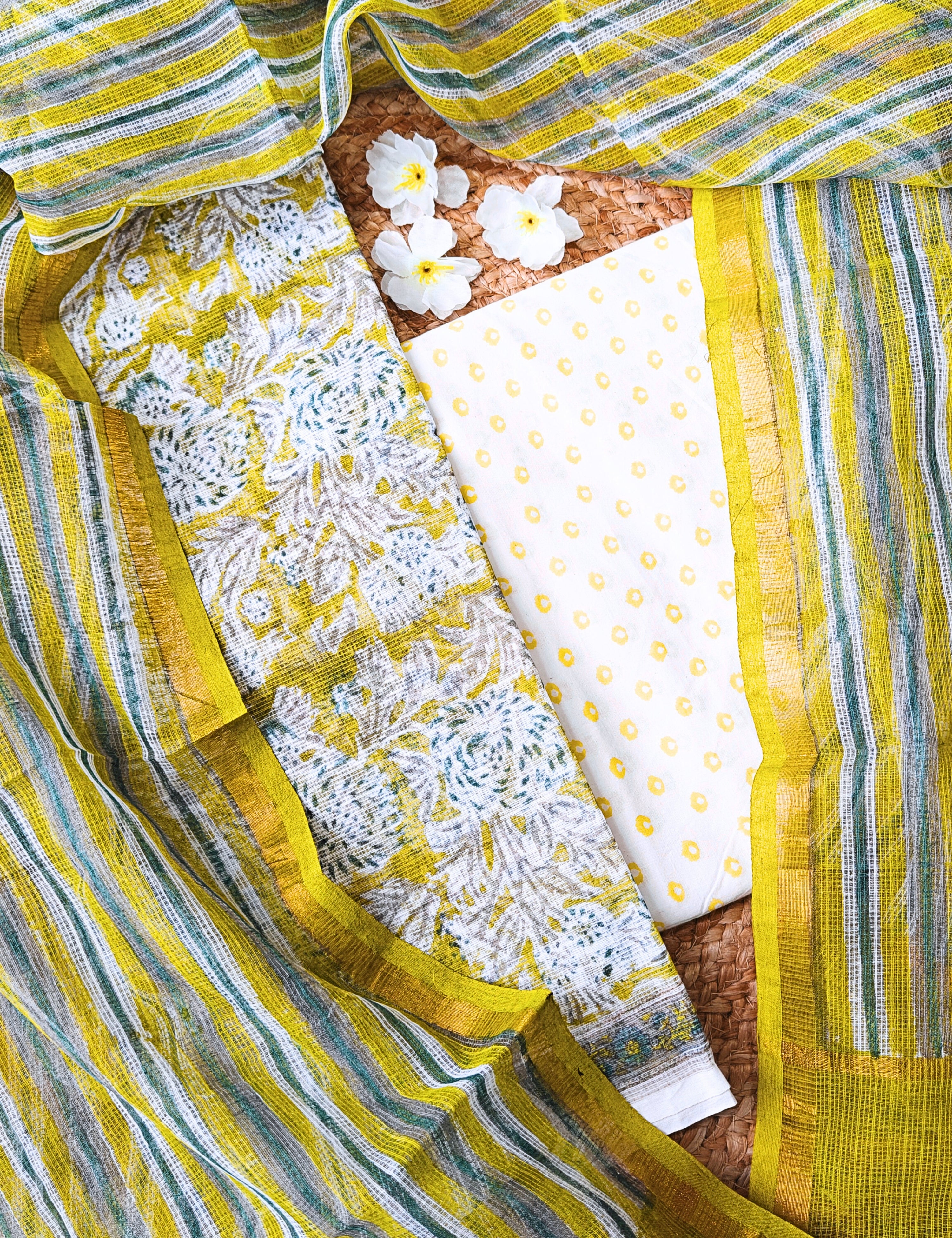 Vaayu Limegreen Bagru Dress Material