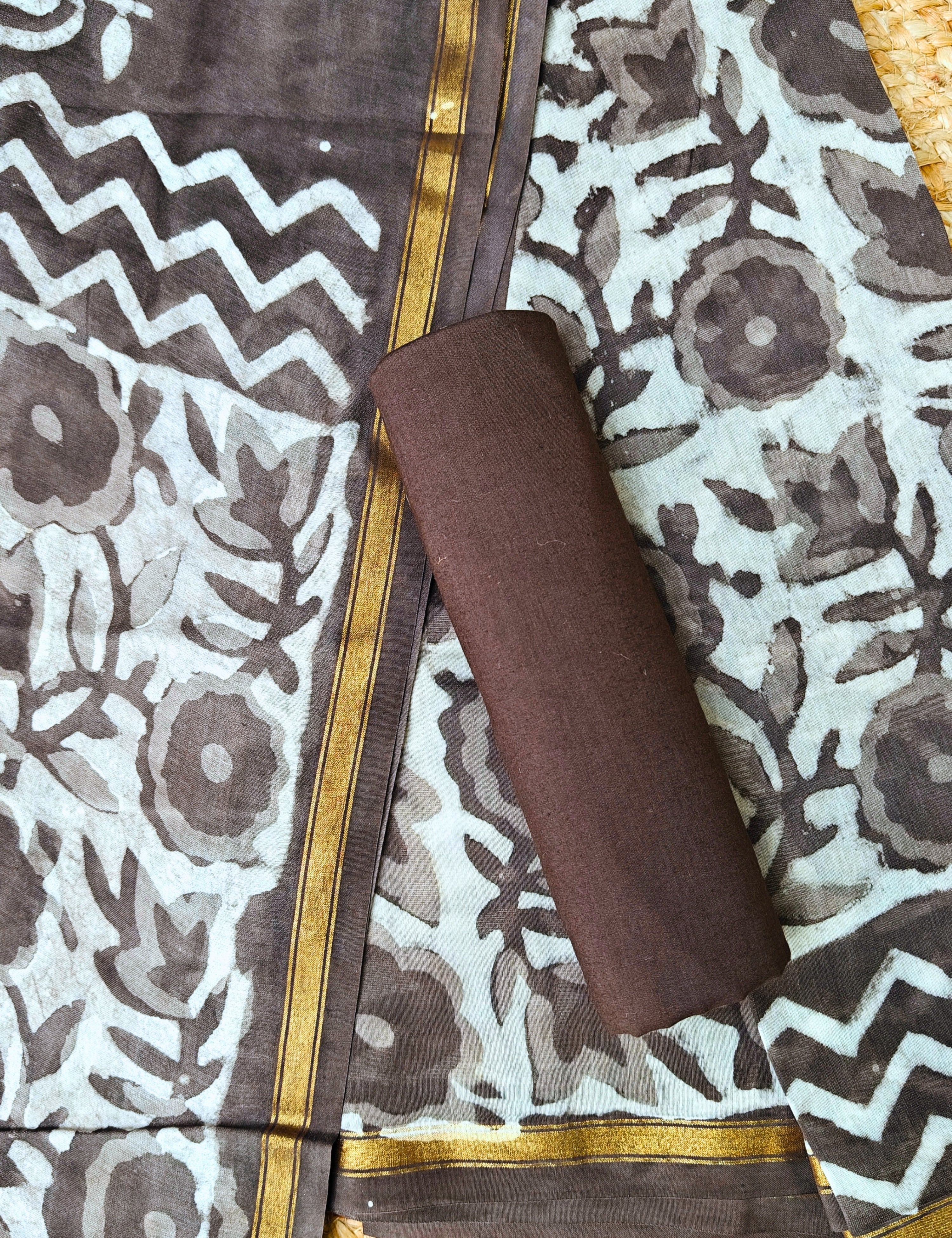 Maati Brown Dabu Dress Material