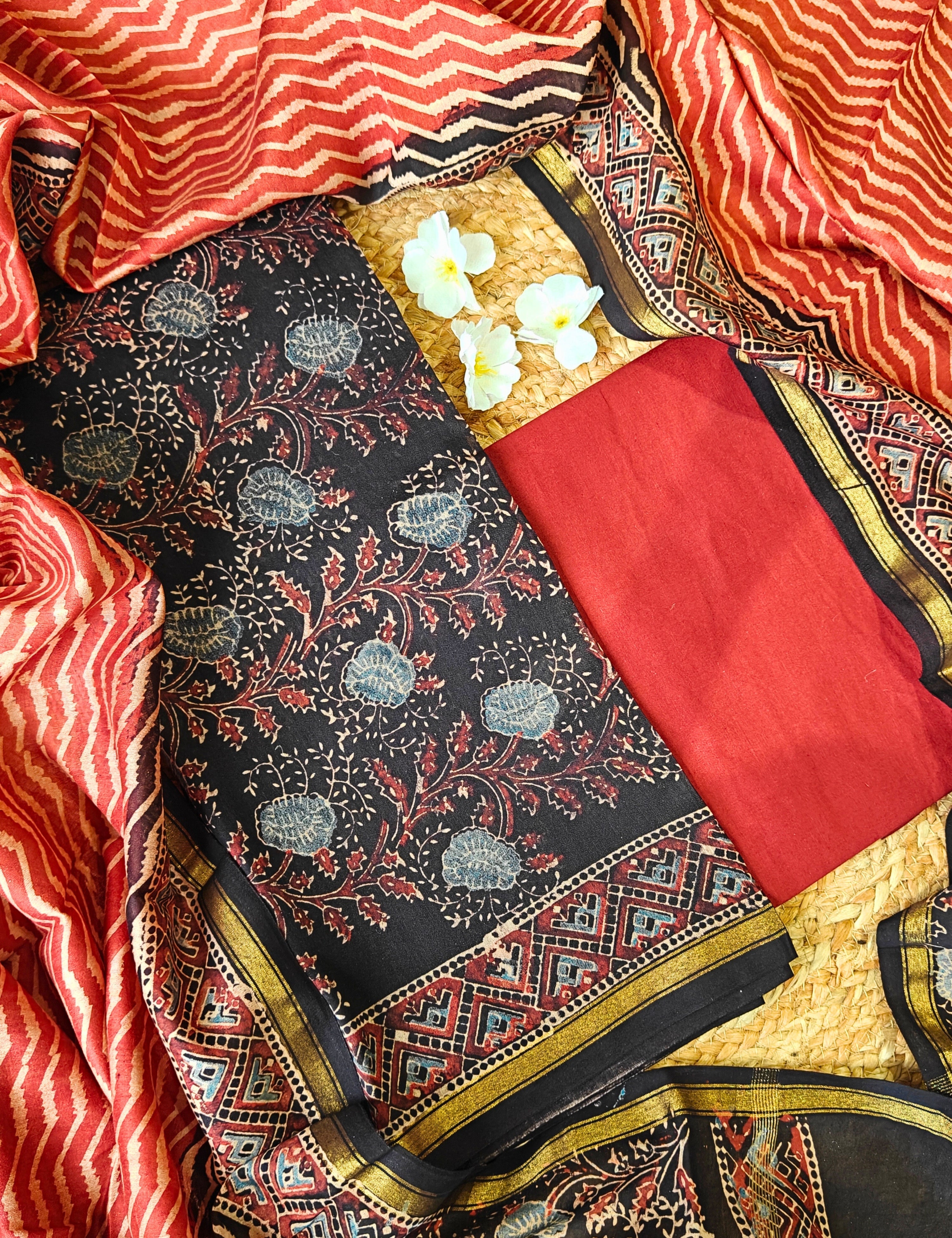 Chaap Black Ajrakh Dress Material