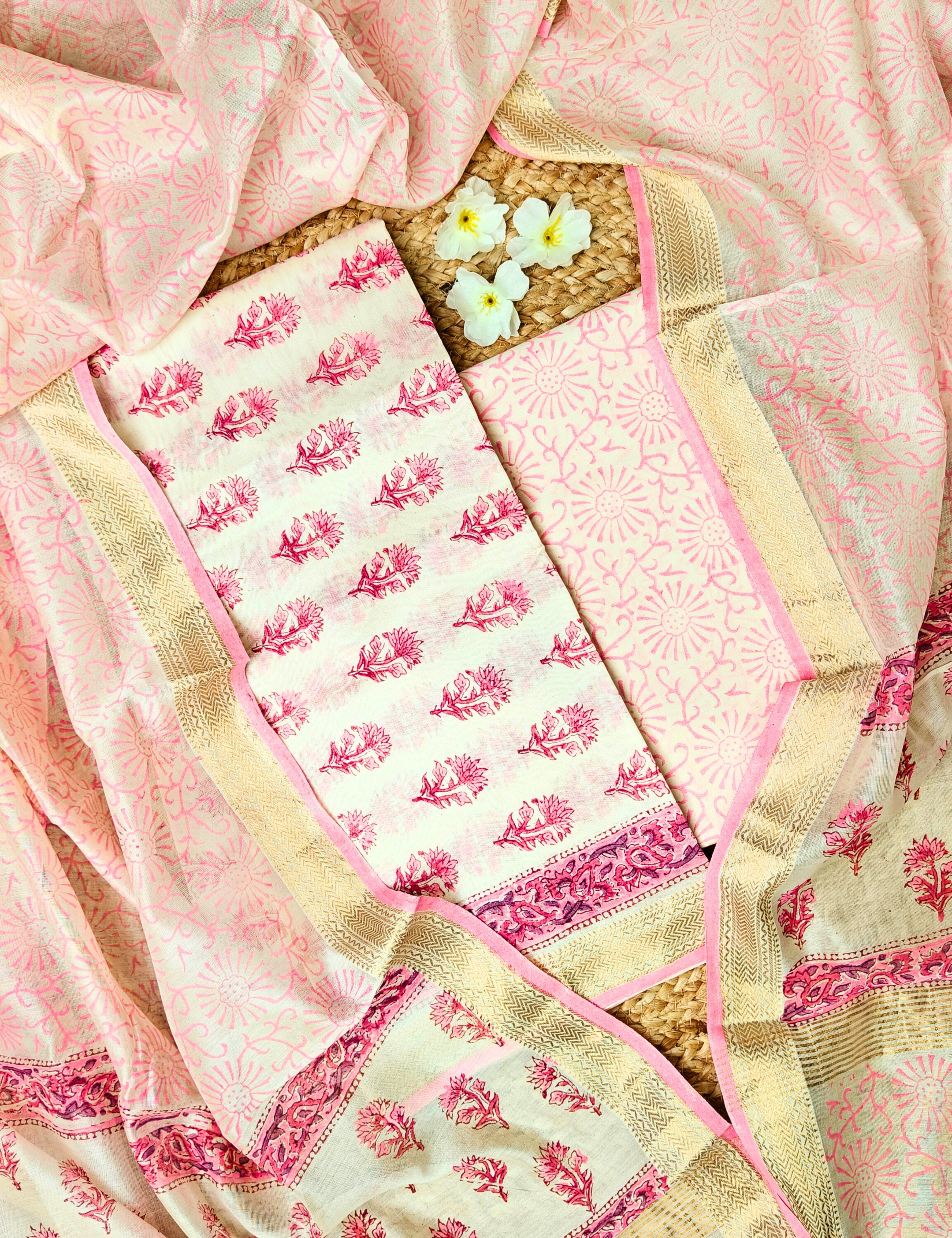 Maati Off-white Bagru Dress Material