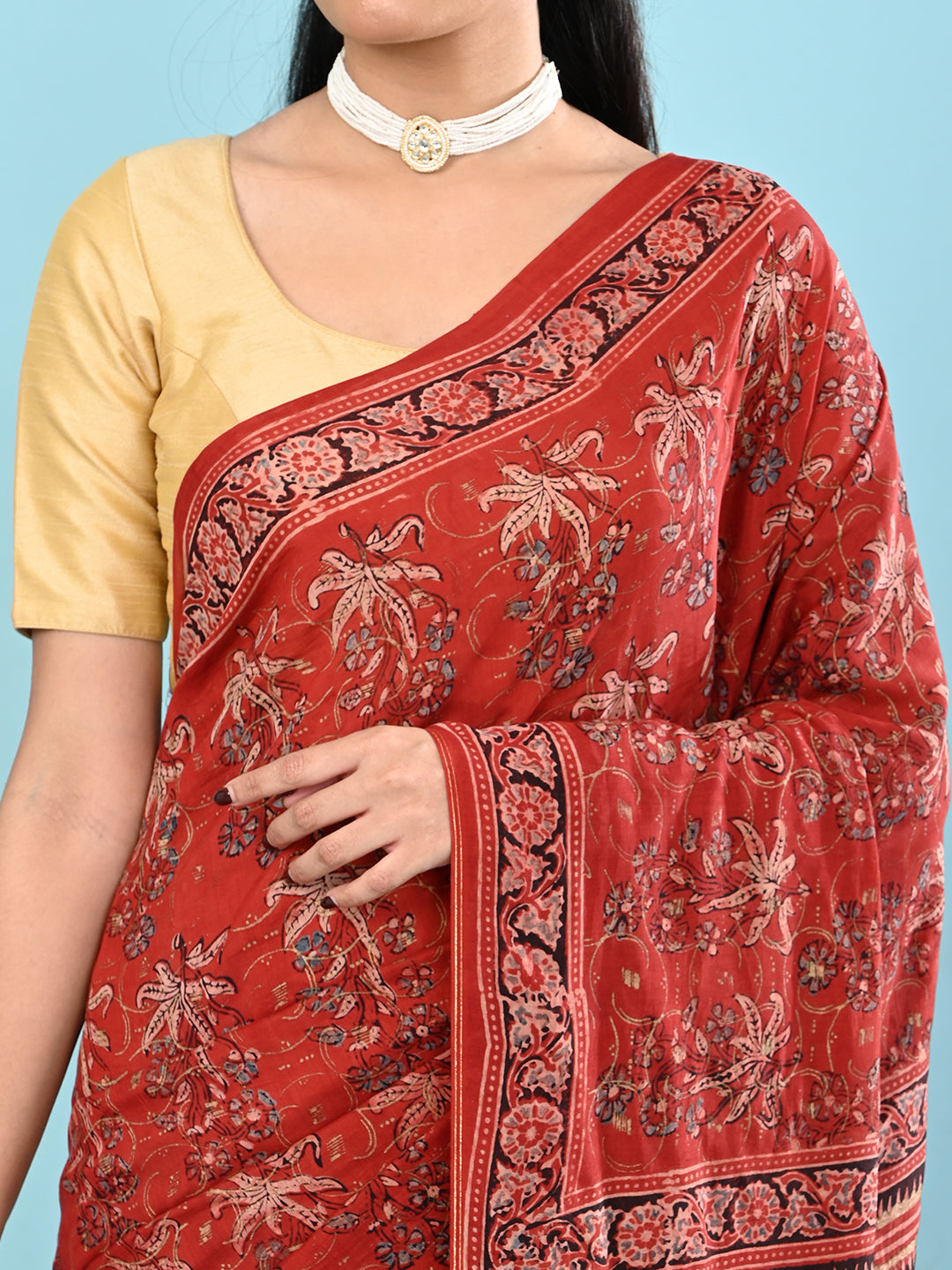 Sunheri Red Ajrakh Saree
