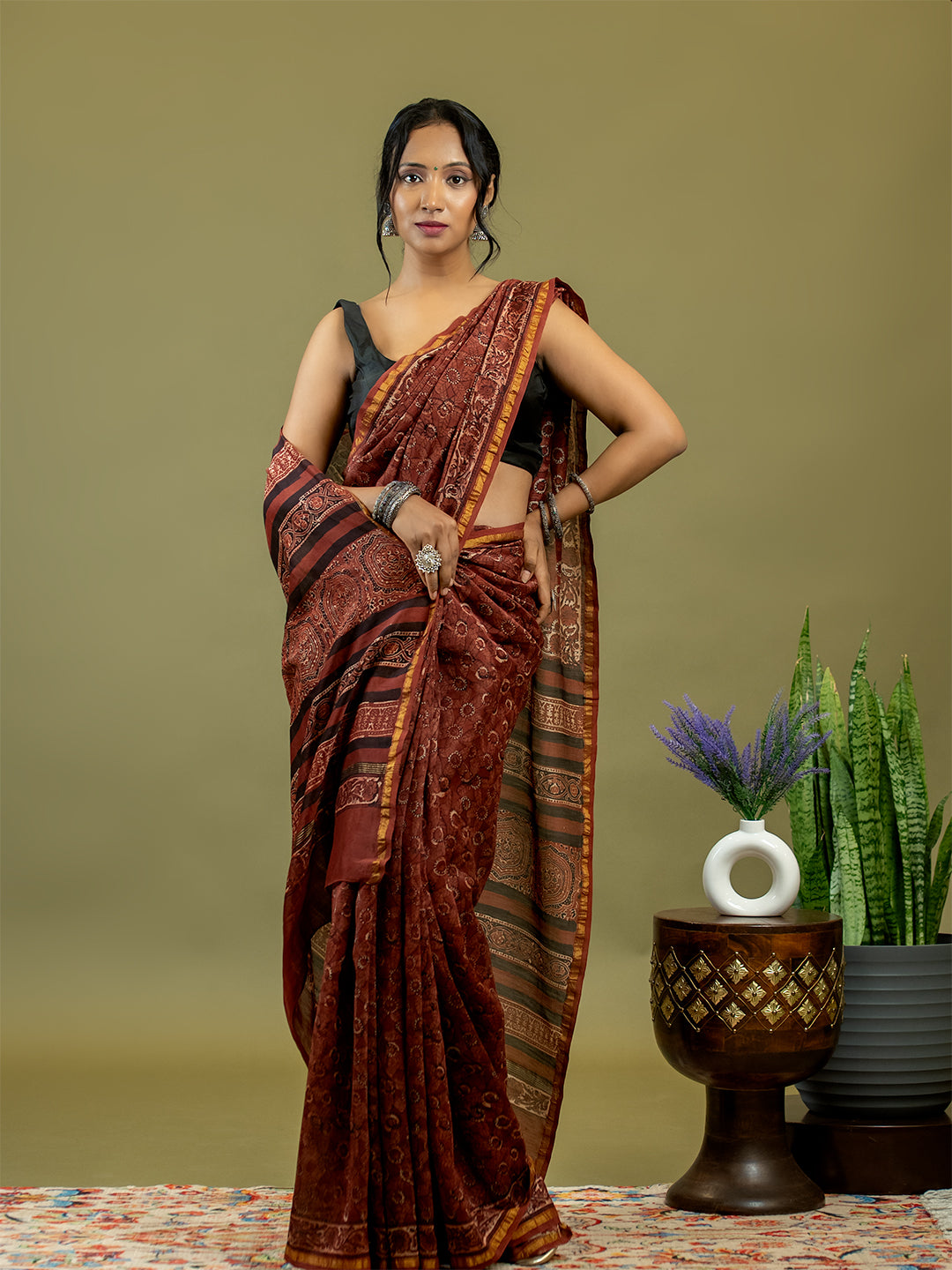 Raktika Maroon Ajrakh Saree