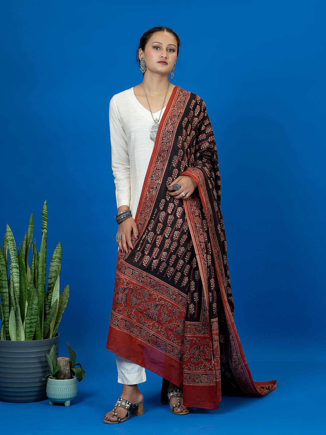 Kapas Black Ajrakh Dupatta