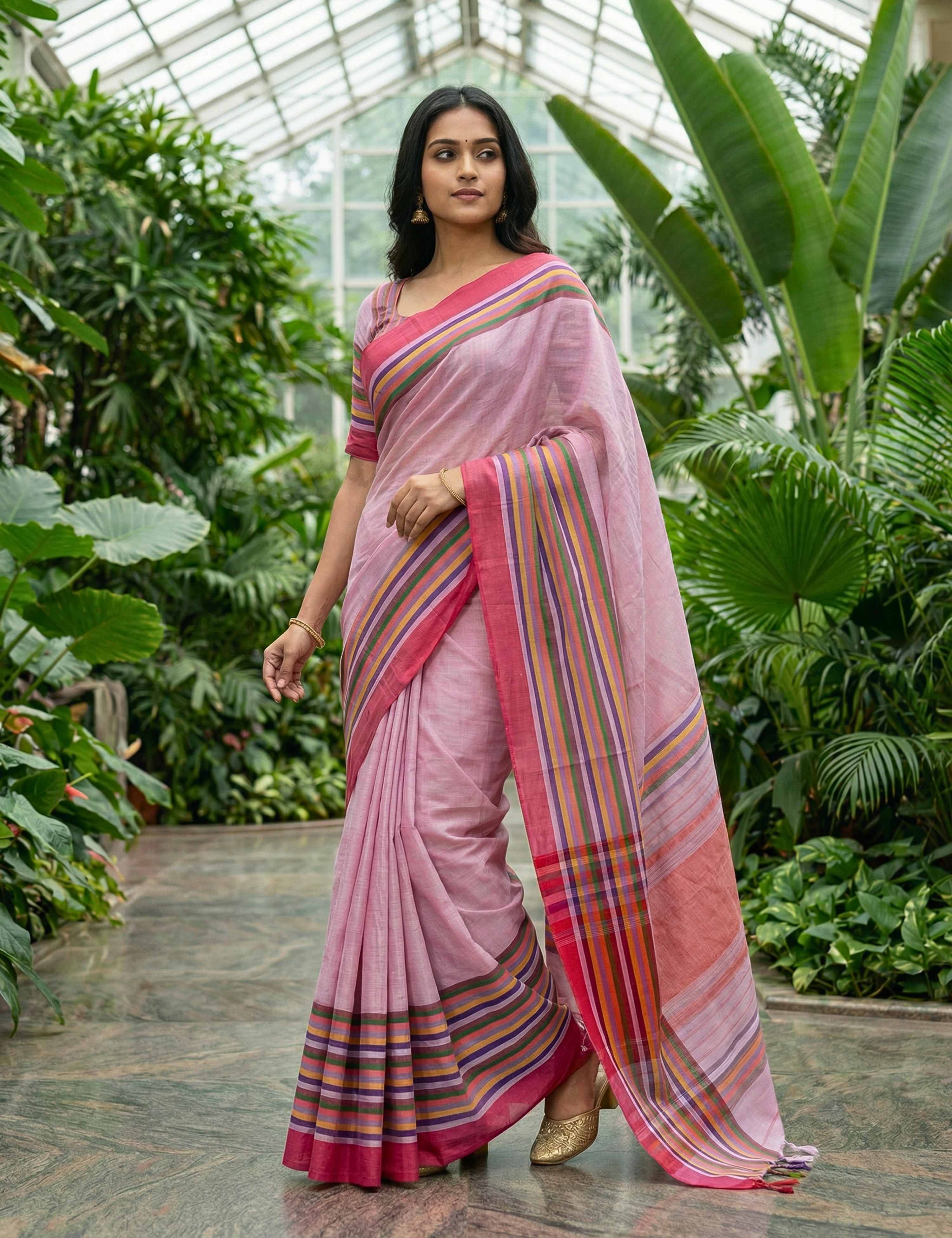 Indradhanush Pink Dhaniakhali Saree