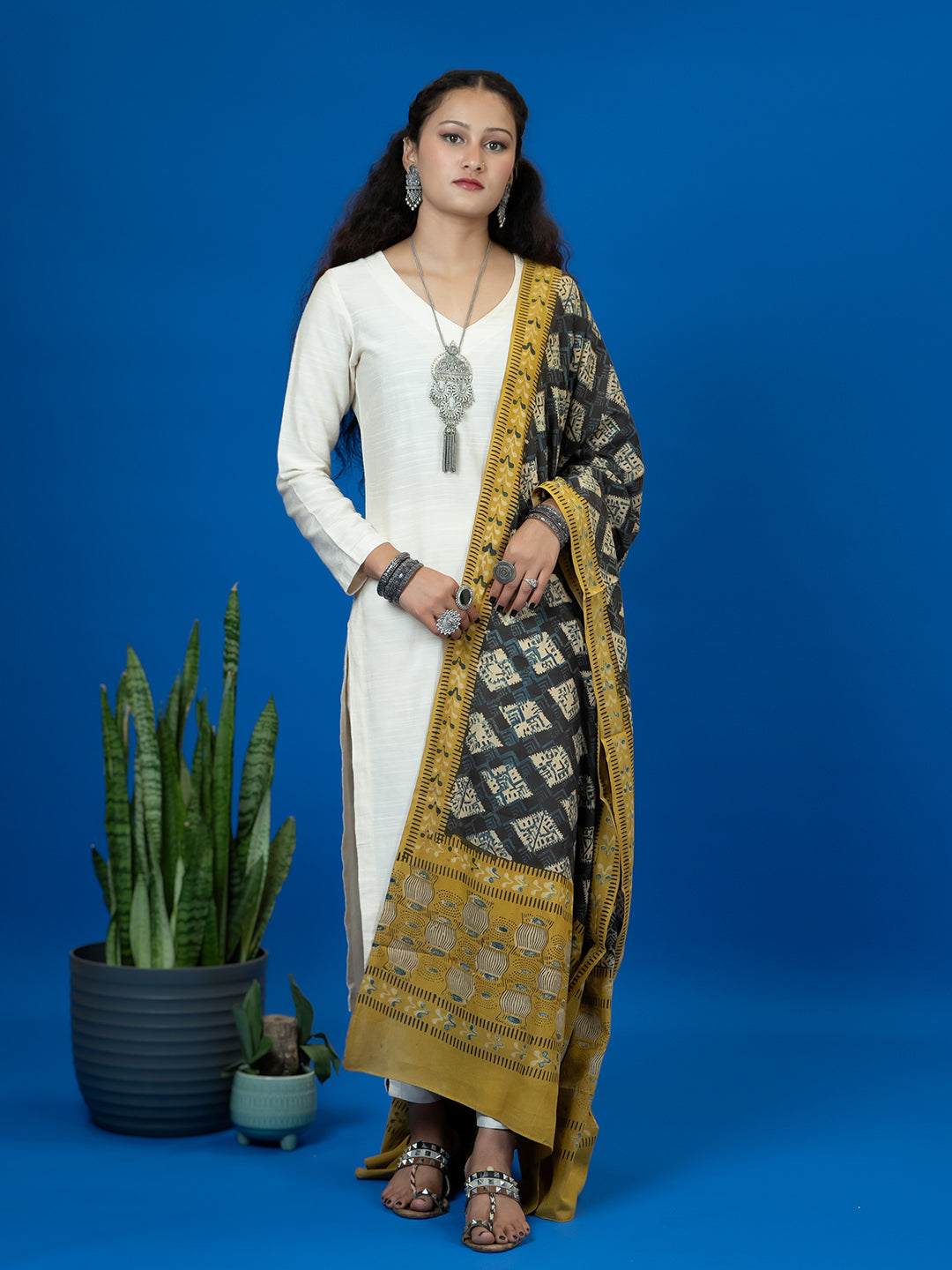 Kapas Brown Ajrakh Dupatta