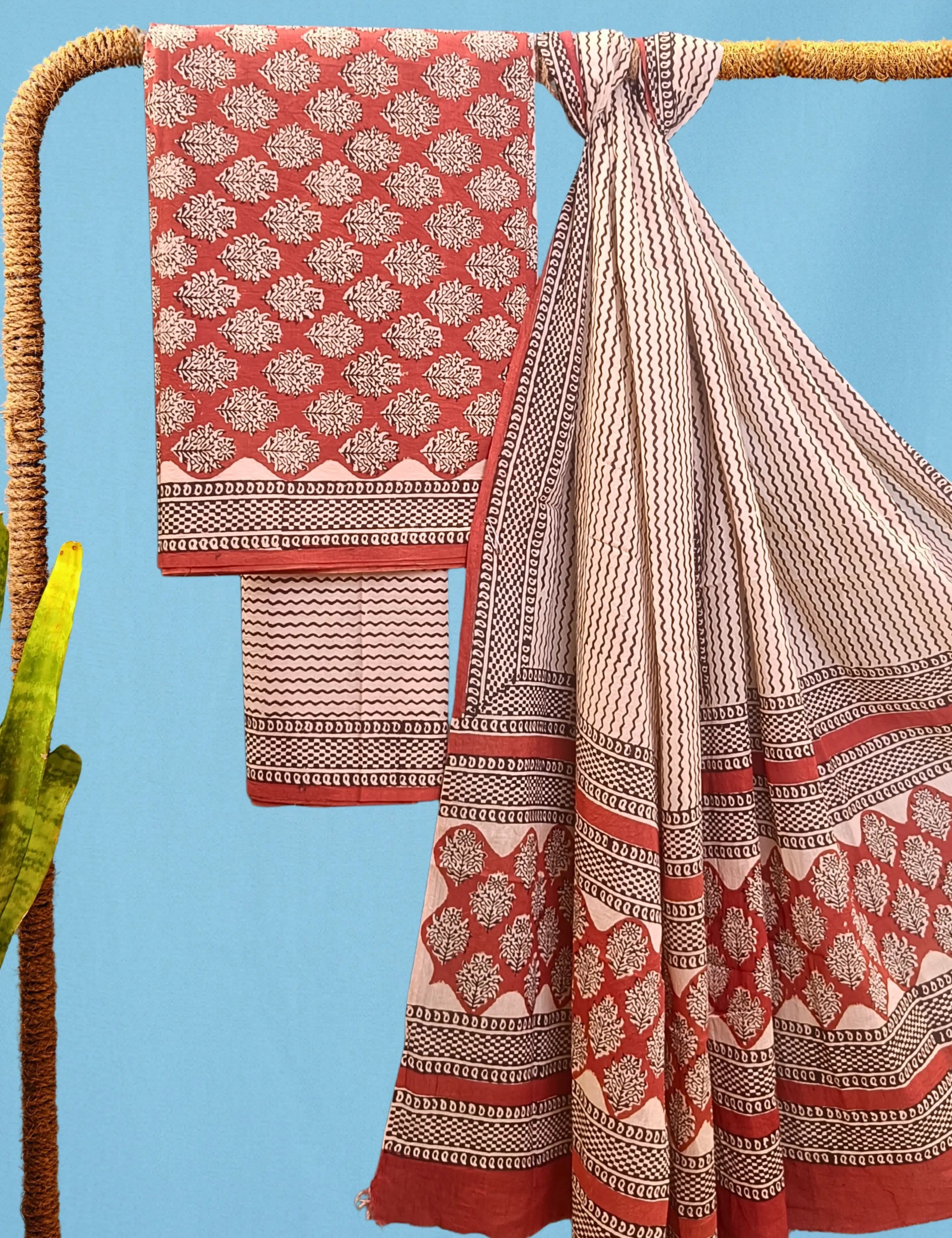 Panak Maroon Bagru Dress Material
