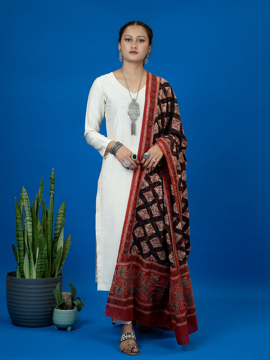 Kapas Black Ajrakh Dupatta