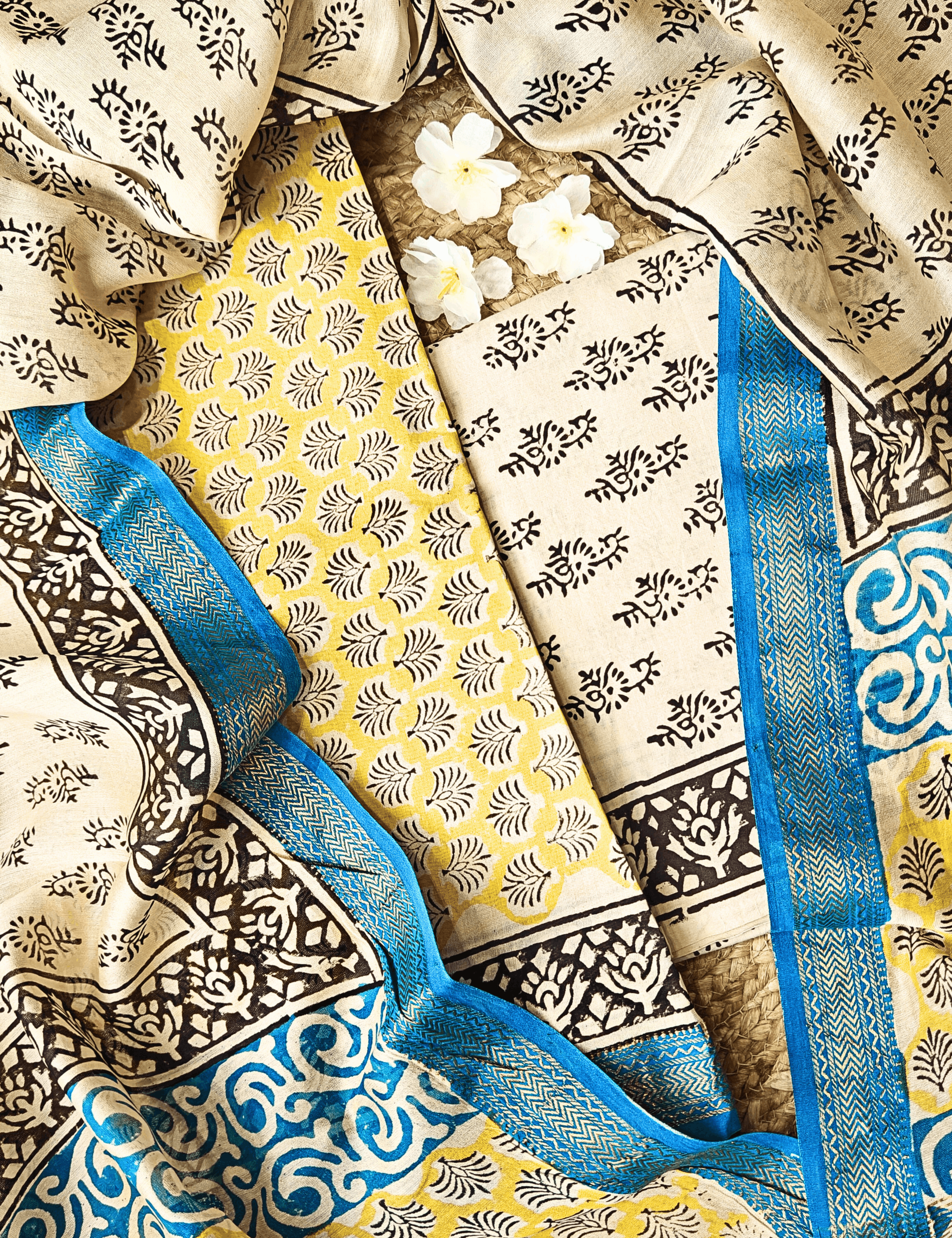 Rangeen Yellow Bagru Dress Material