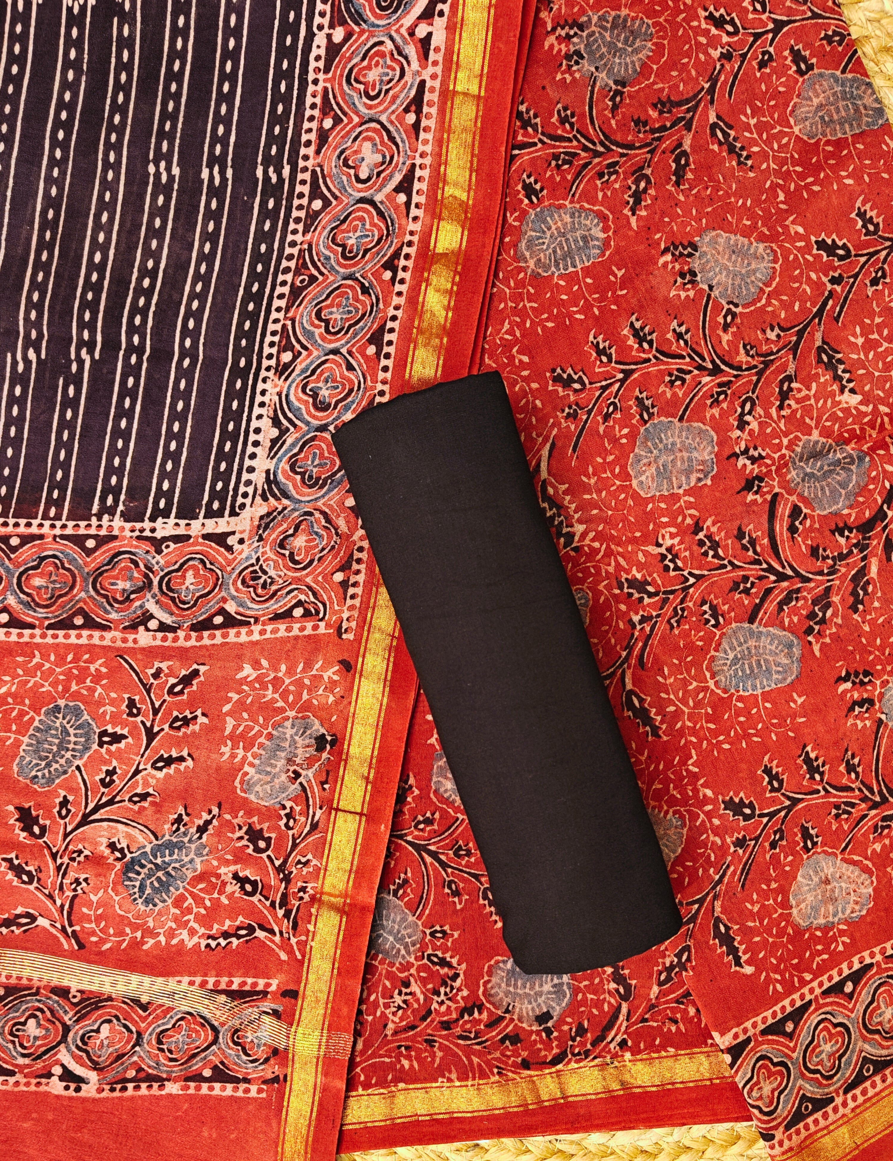 Chaap Red Ajrakh Dress Material