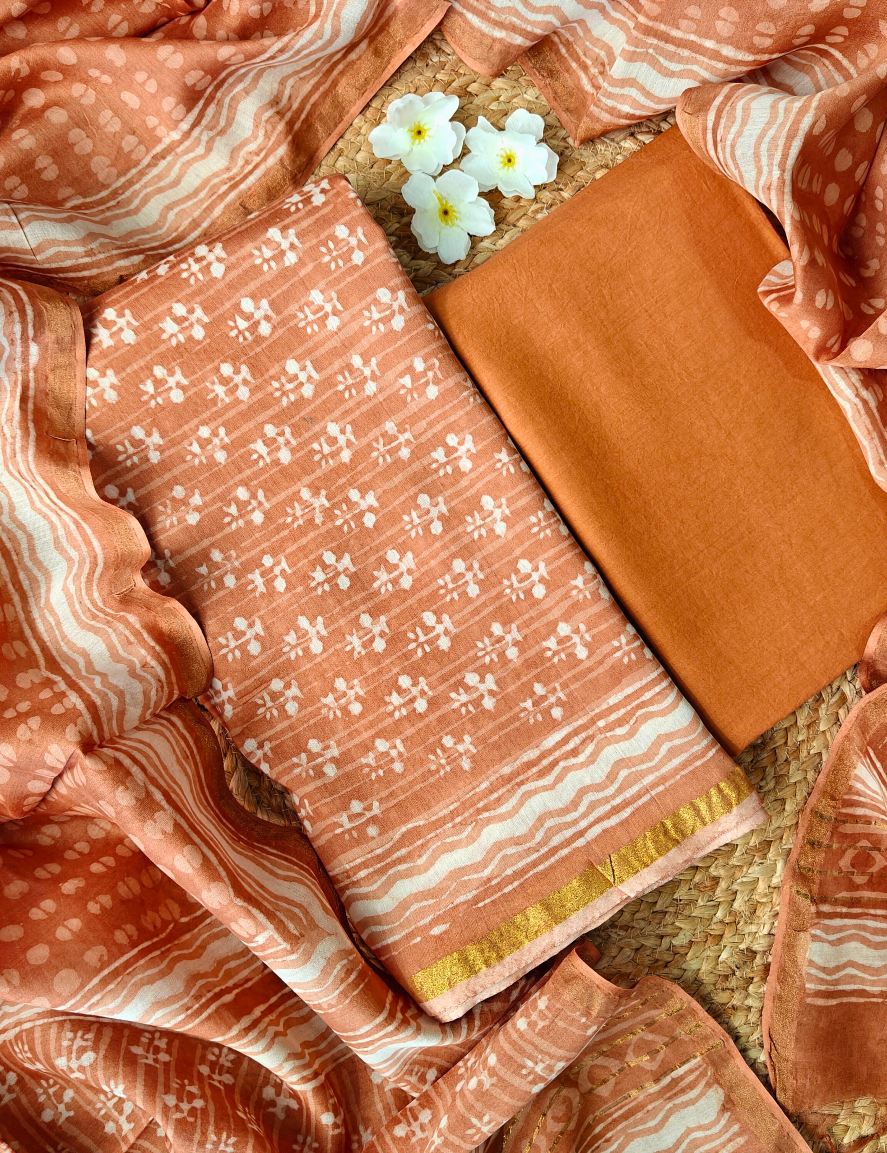 Chitra Brown Bagru Dress Material