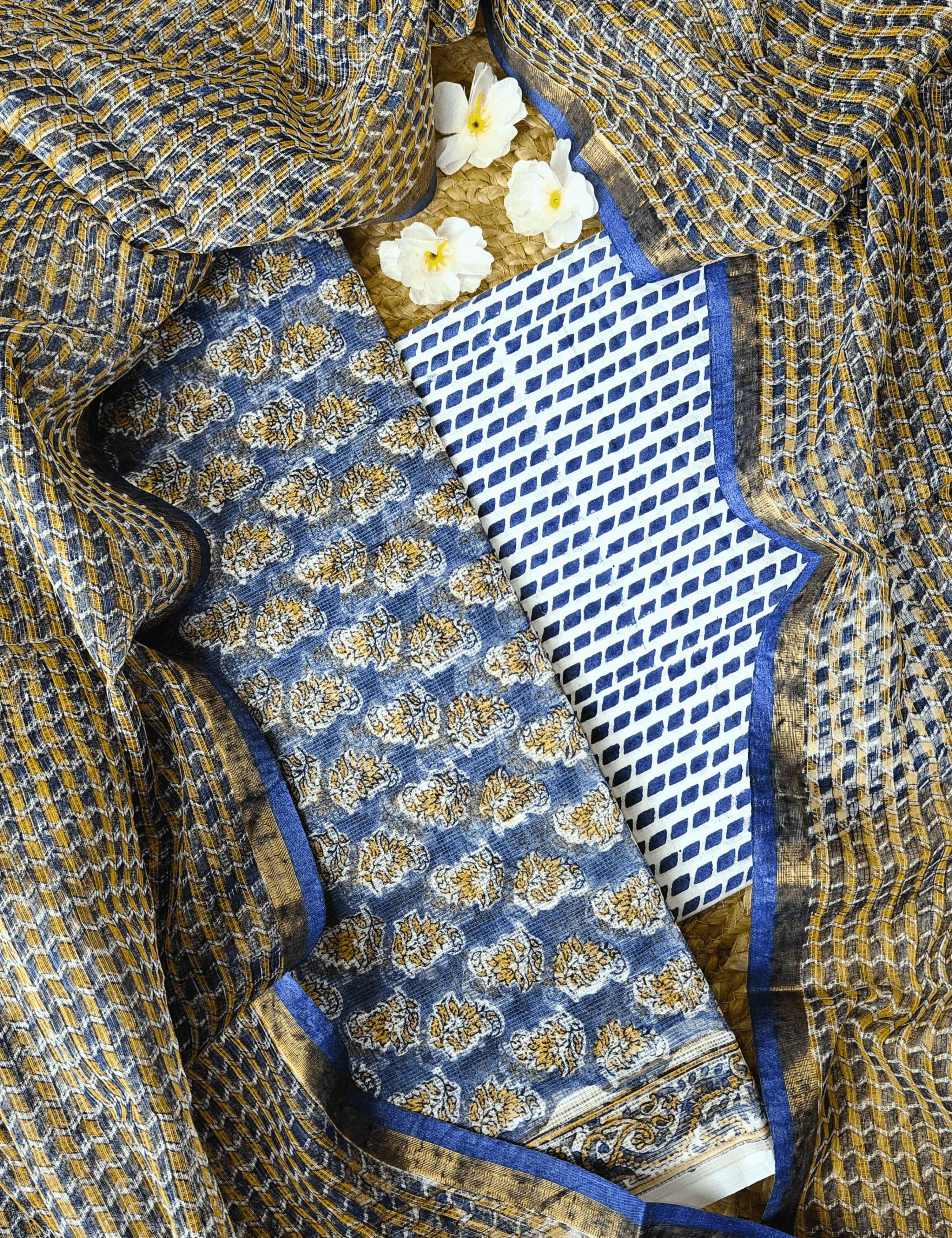 Vaayu Cobalt Blue Bagru Dress Material