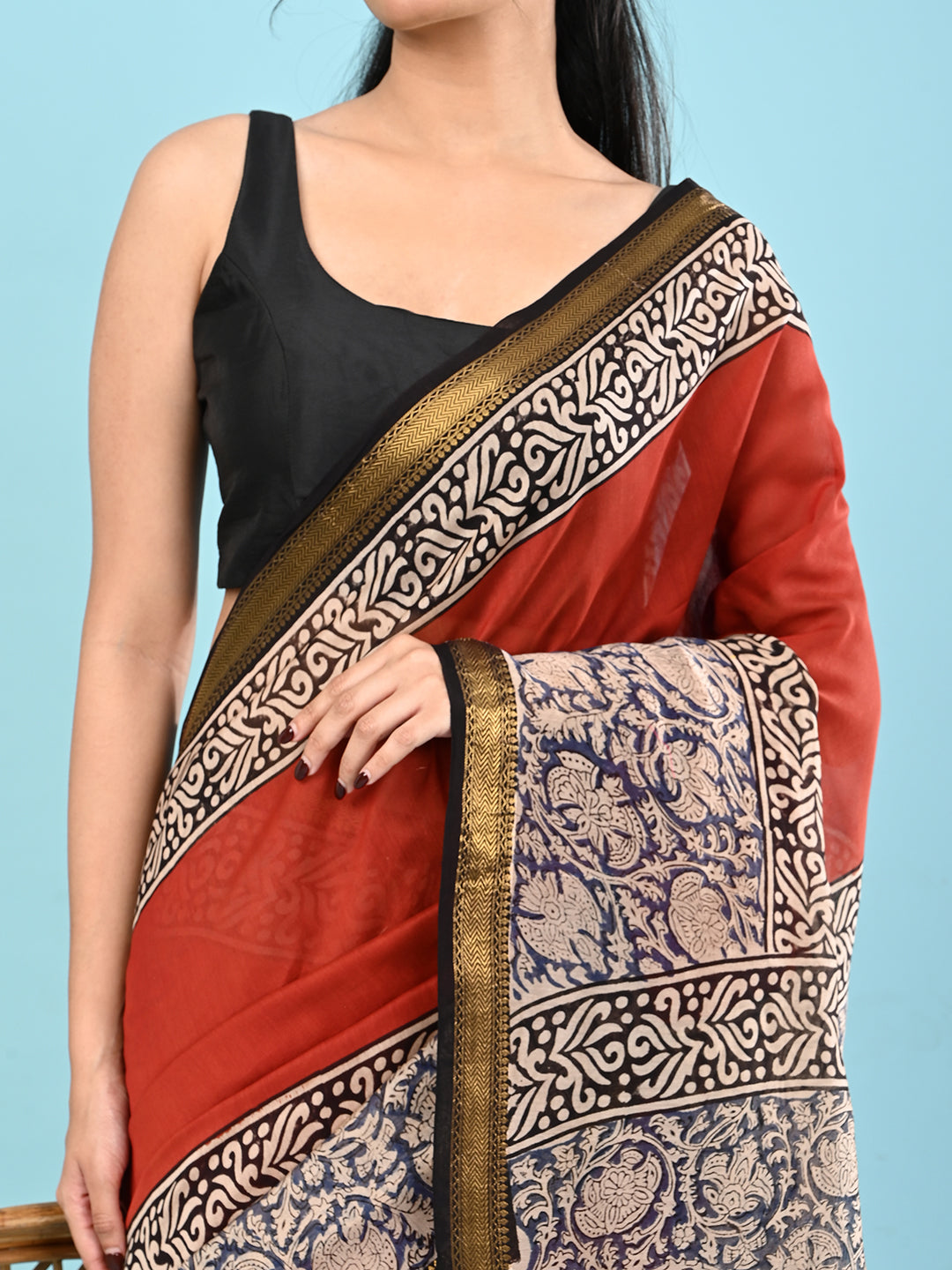 Pushpavali Maroon Block Print Saree