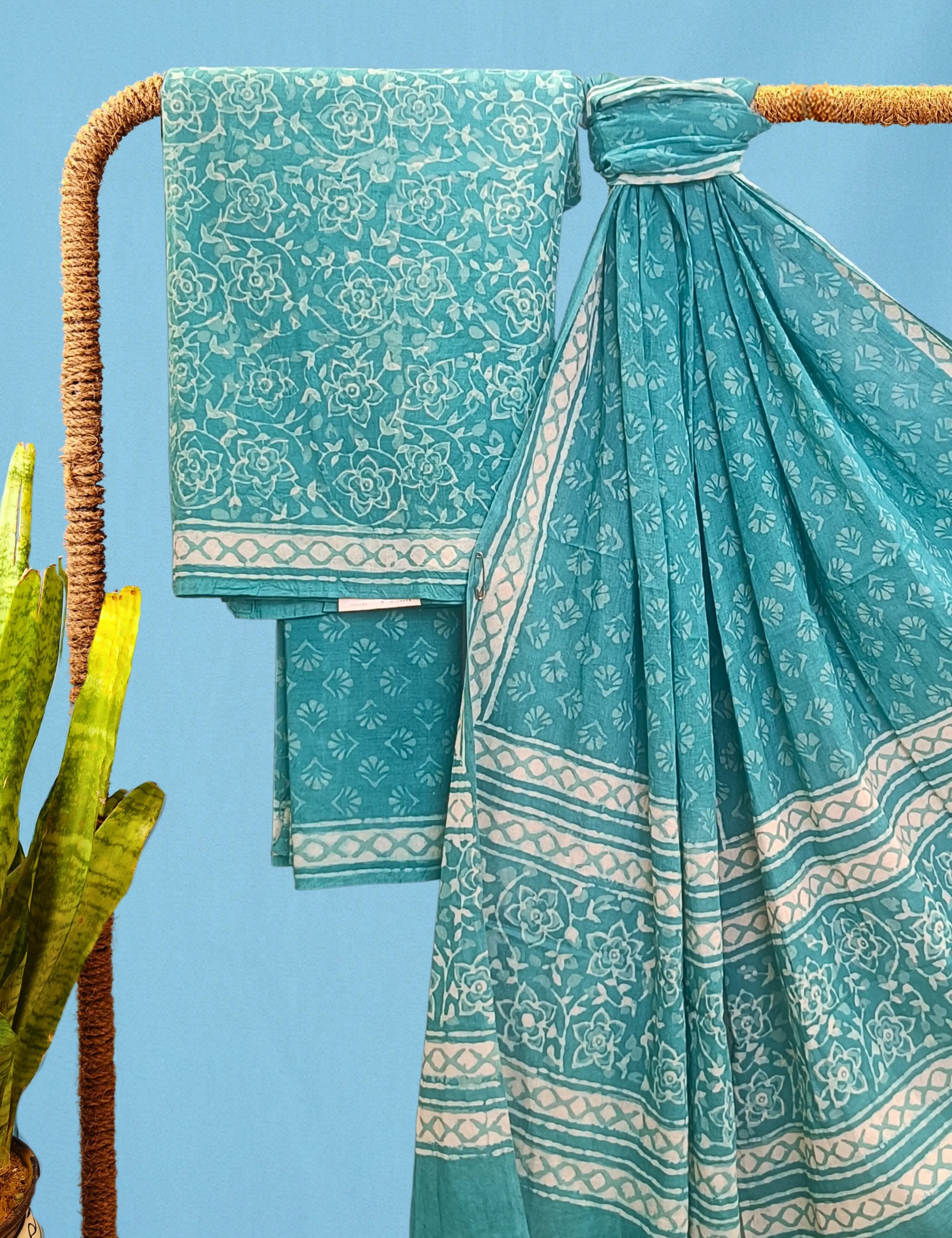 Panak Green Bagru Dress Material