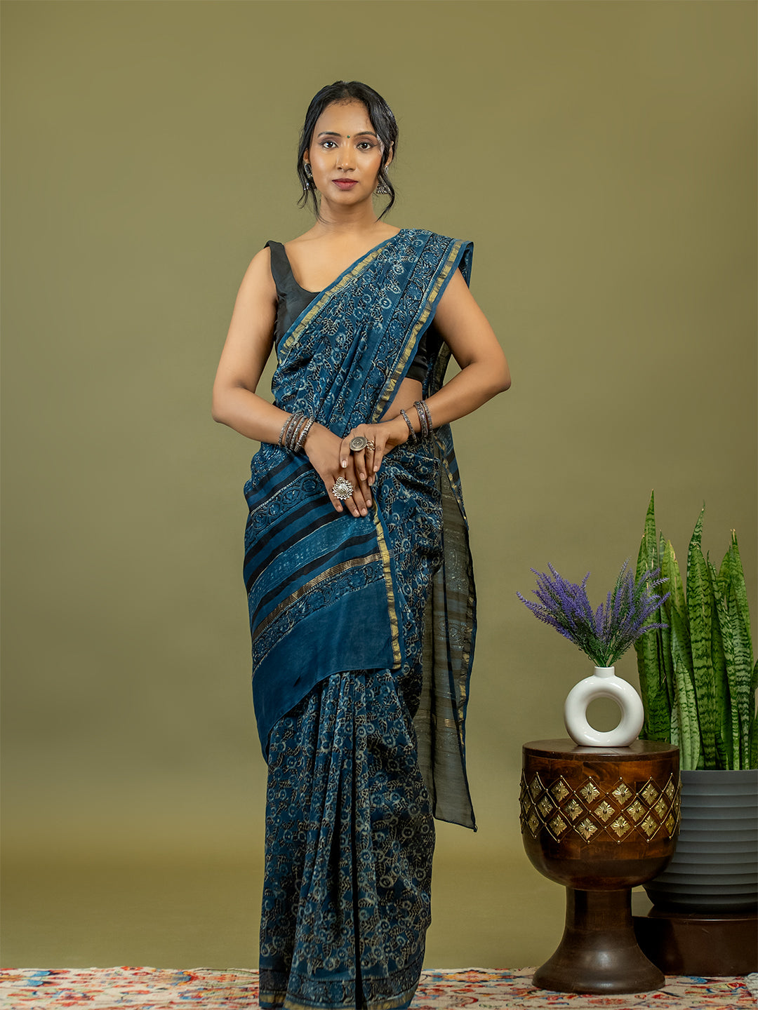 Raktika Indigo Ajrakh Saree