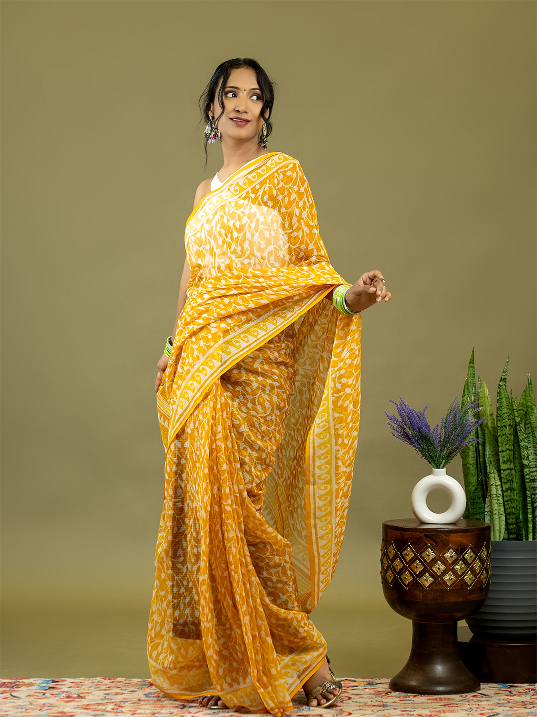 Vistaar Mustard Dabu Saree
