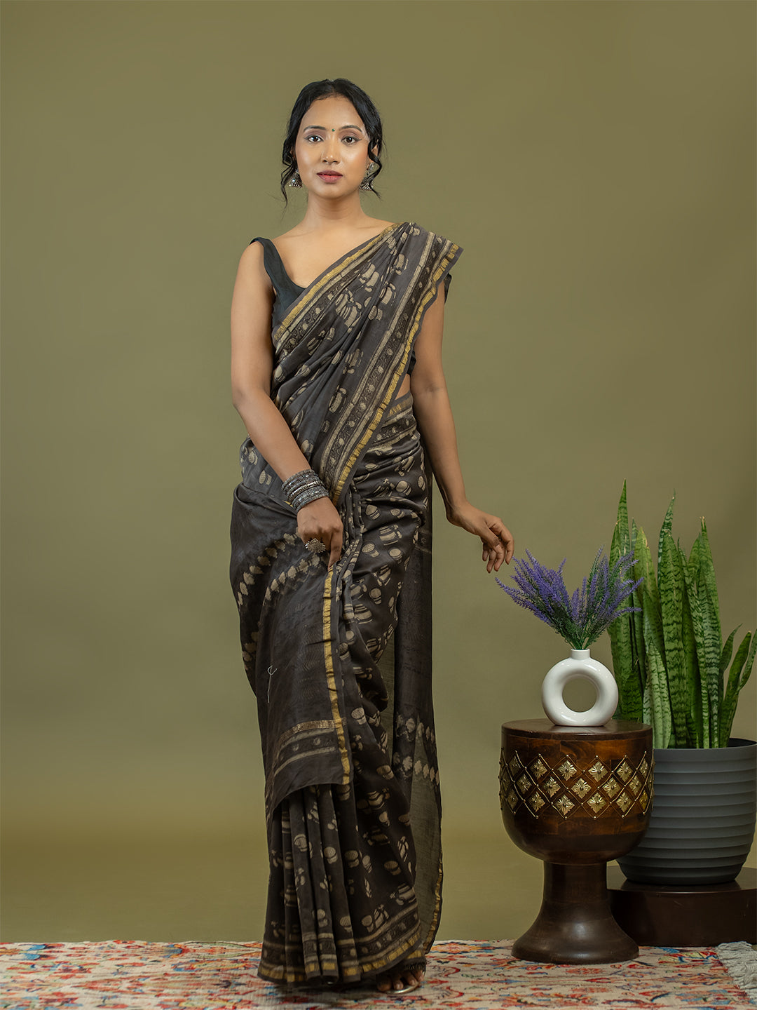 Avani Brown Ajrakh Saree