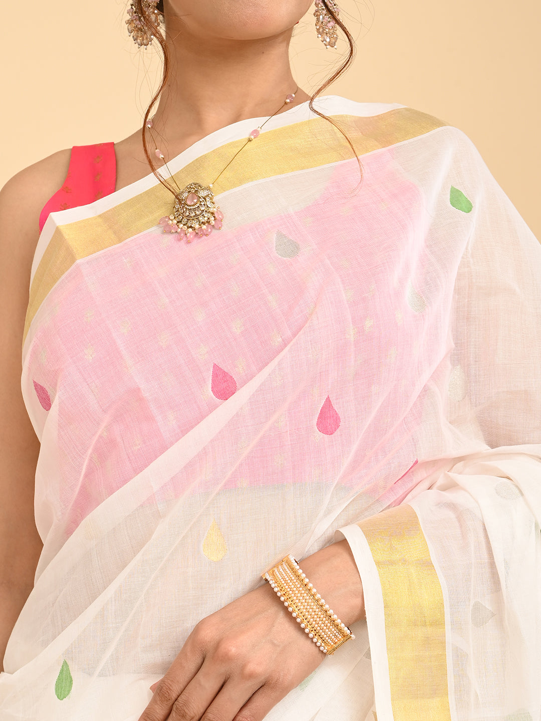 Popat White Venkatagiri Saree