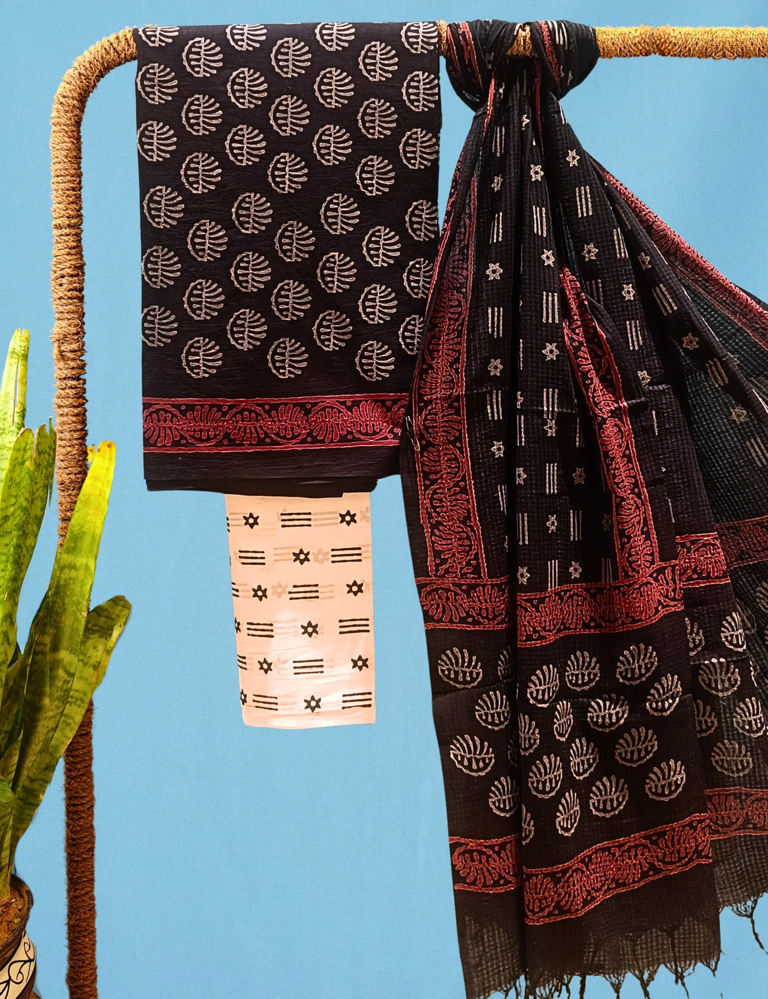 Panak Black Bagru Dress Material