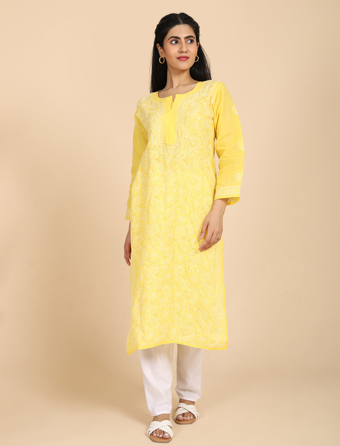 Shabika Yellow Chikankari Kurta