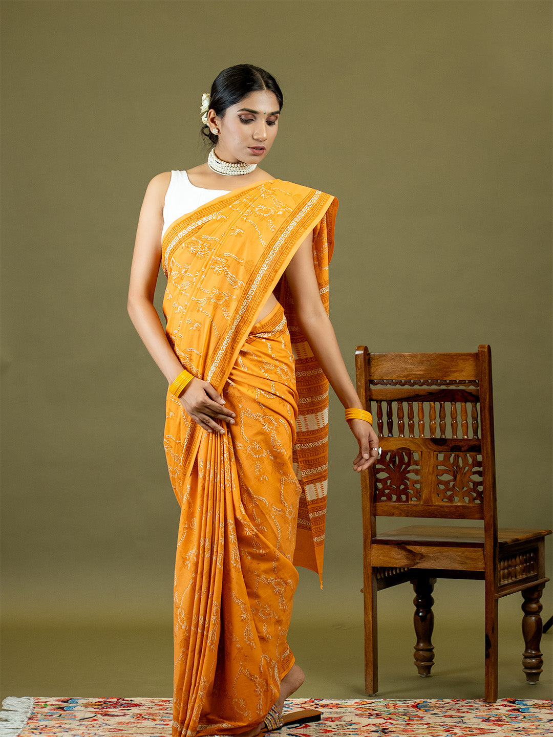 Gulkar Orange Dabu Saree