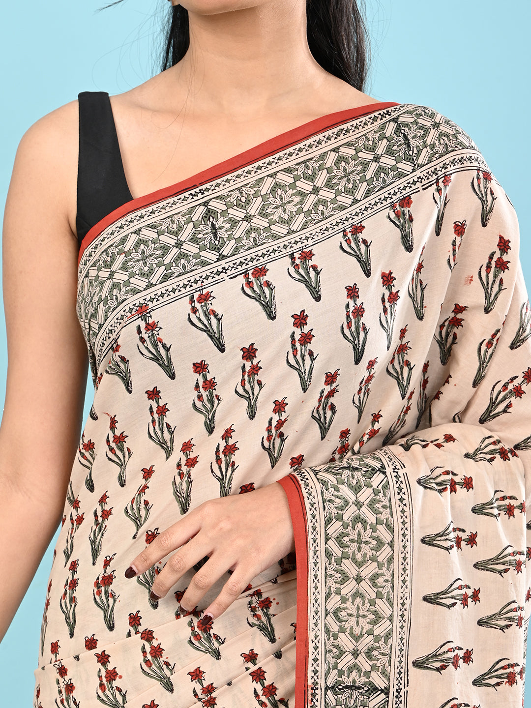 Chaap Beige Bagru Saree