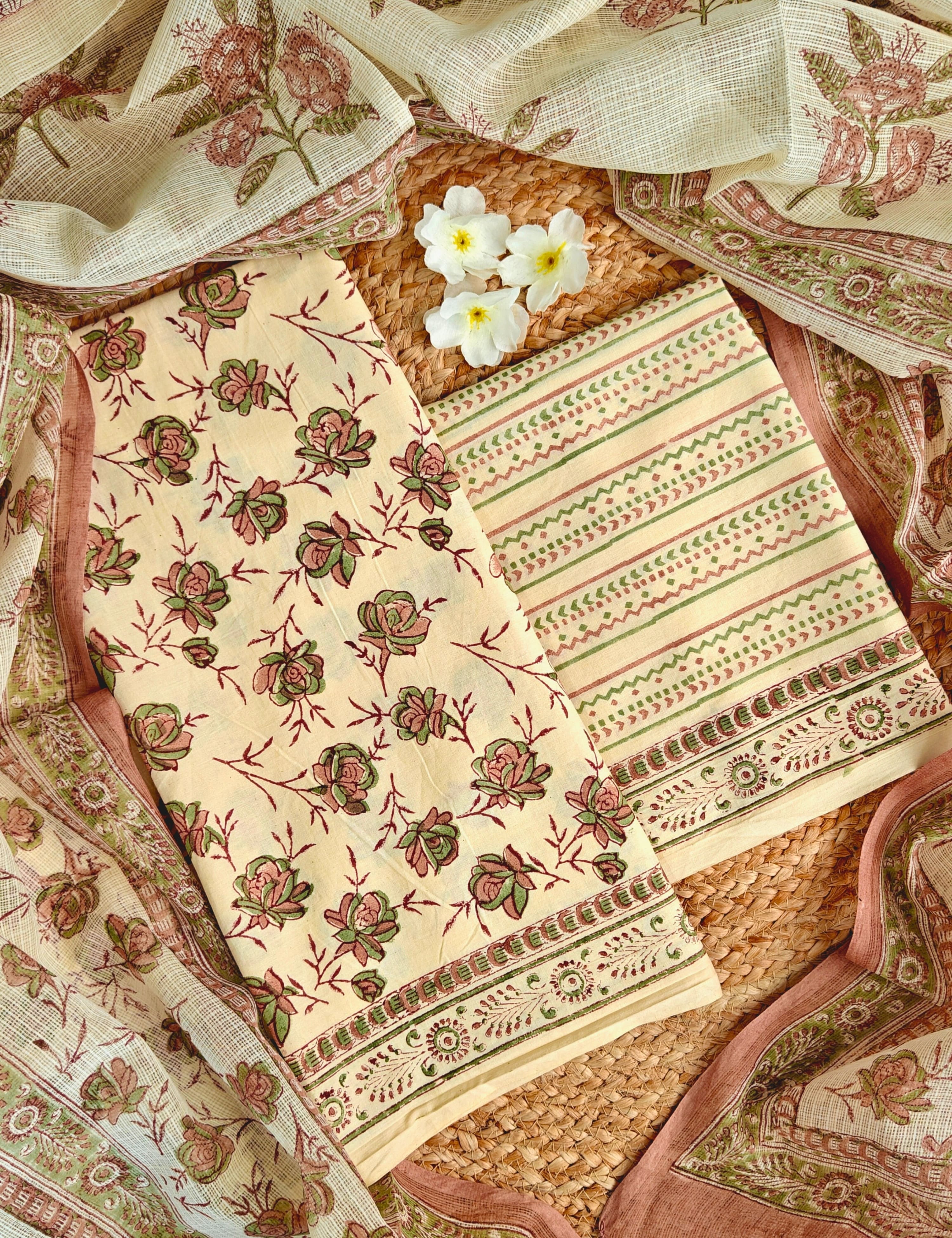 Bagicha off-white Bagru Dress Material