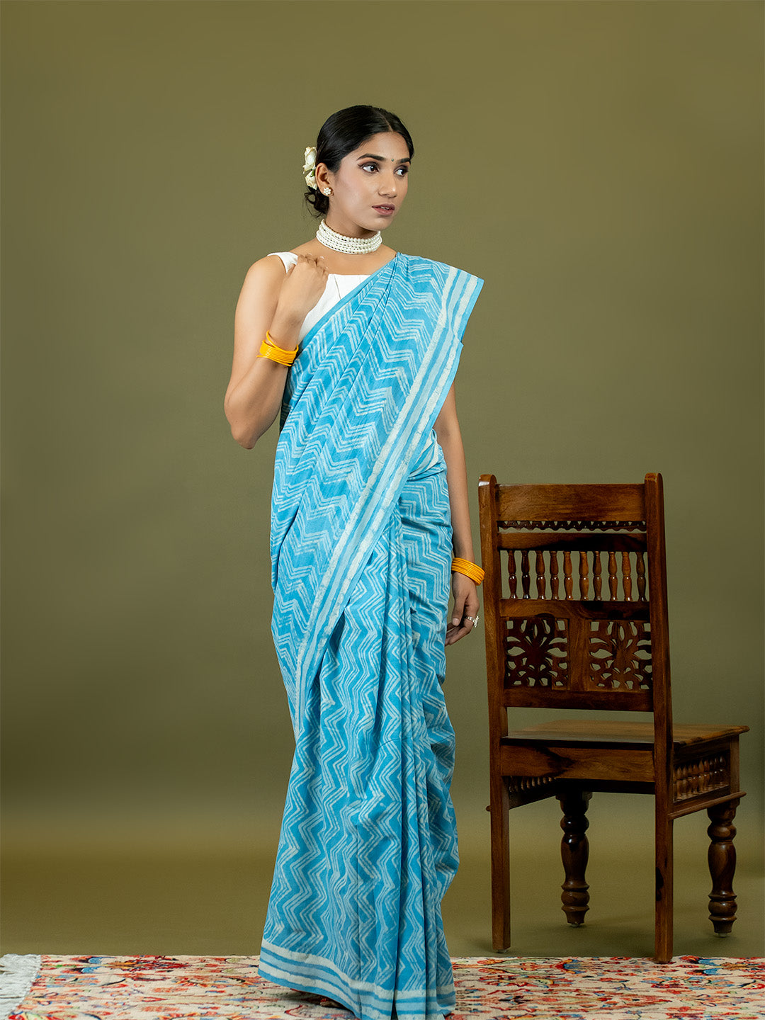 Saanjh Sky Blue Dabu Saree