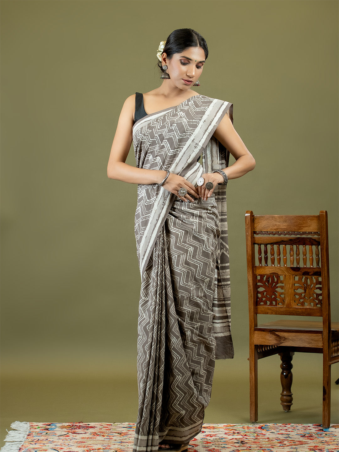 Saanjh Brown Dabu Saree