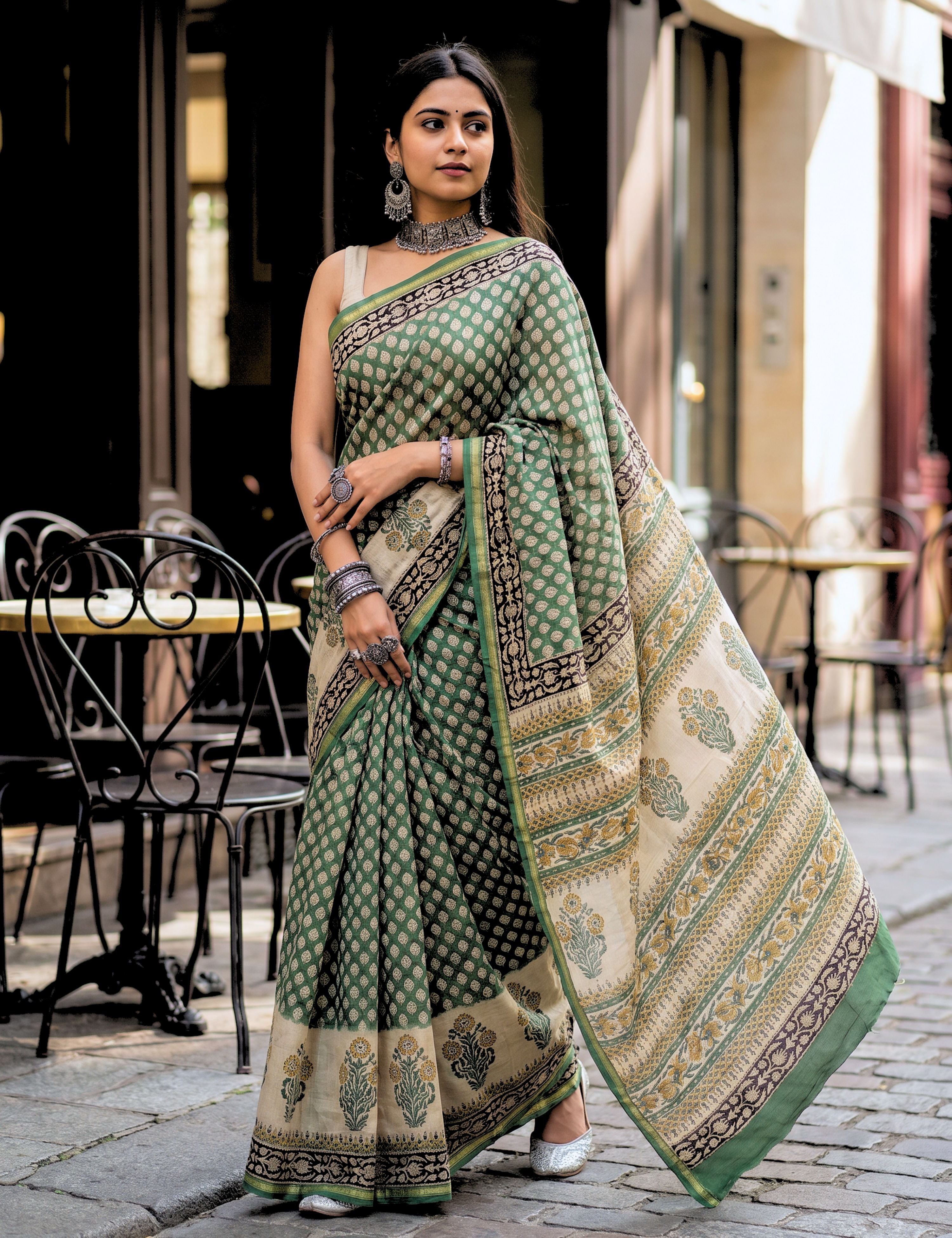 Bagh Green Bagru Saree
