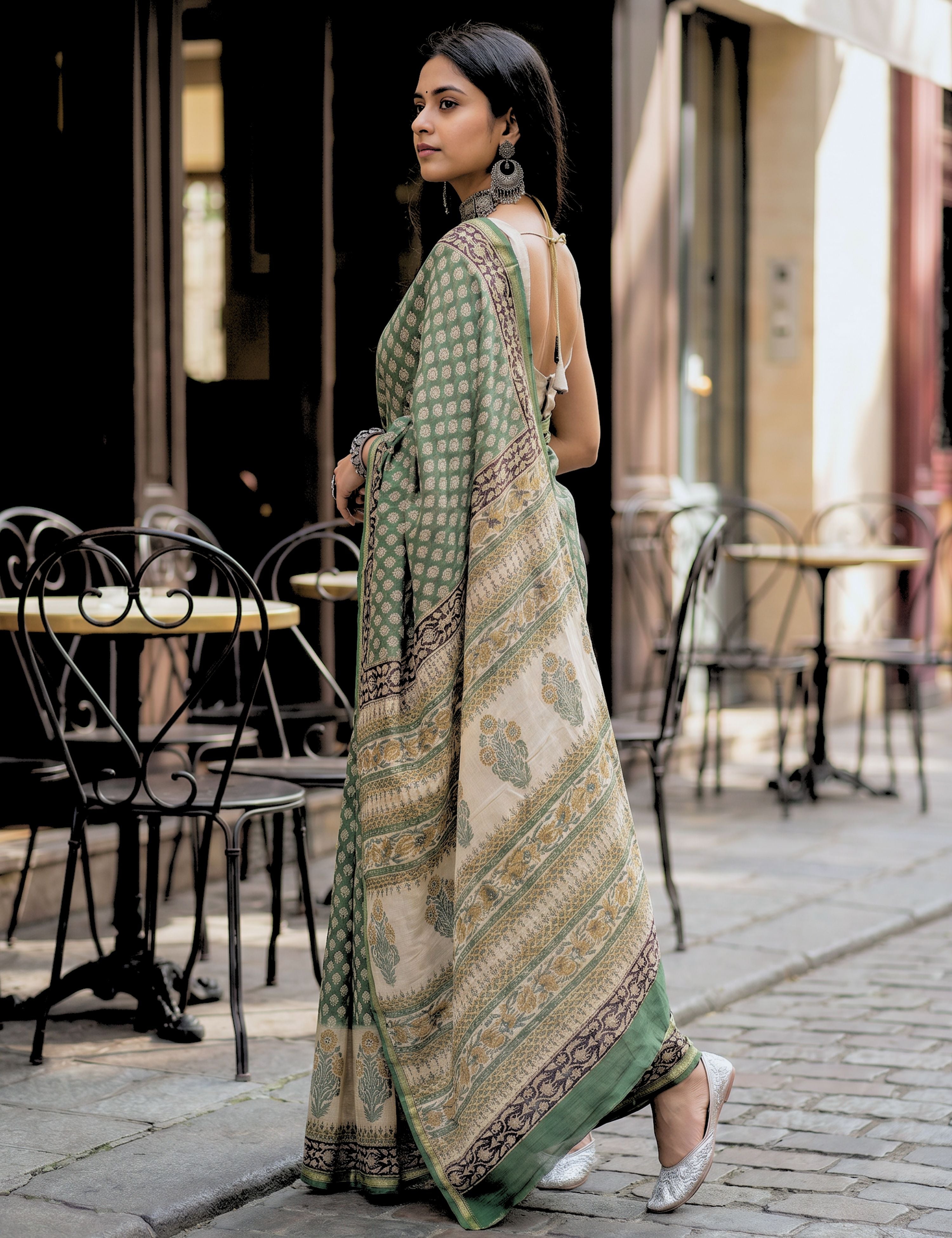 Bagh Green Bagru Saree