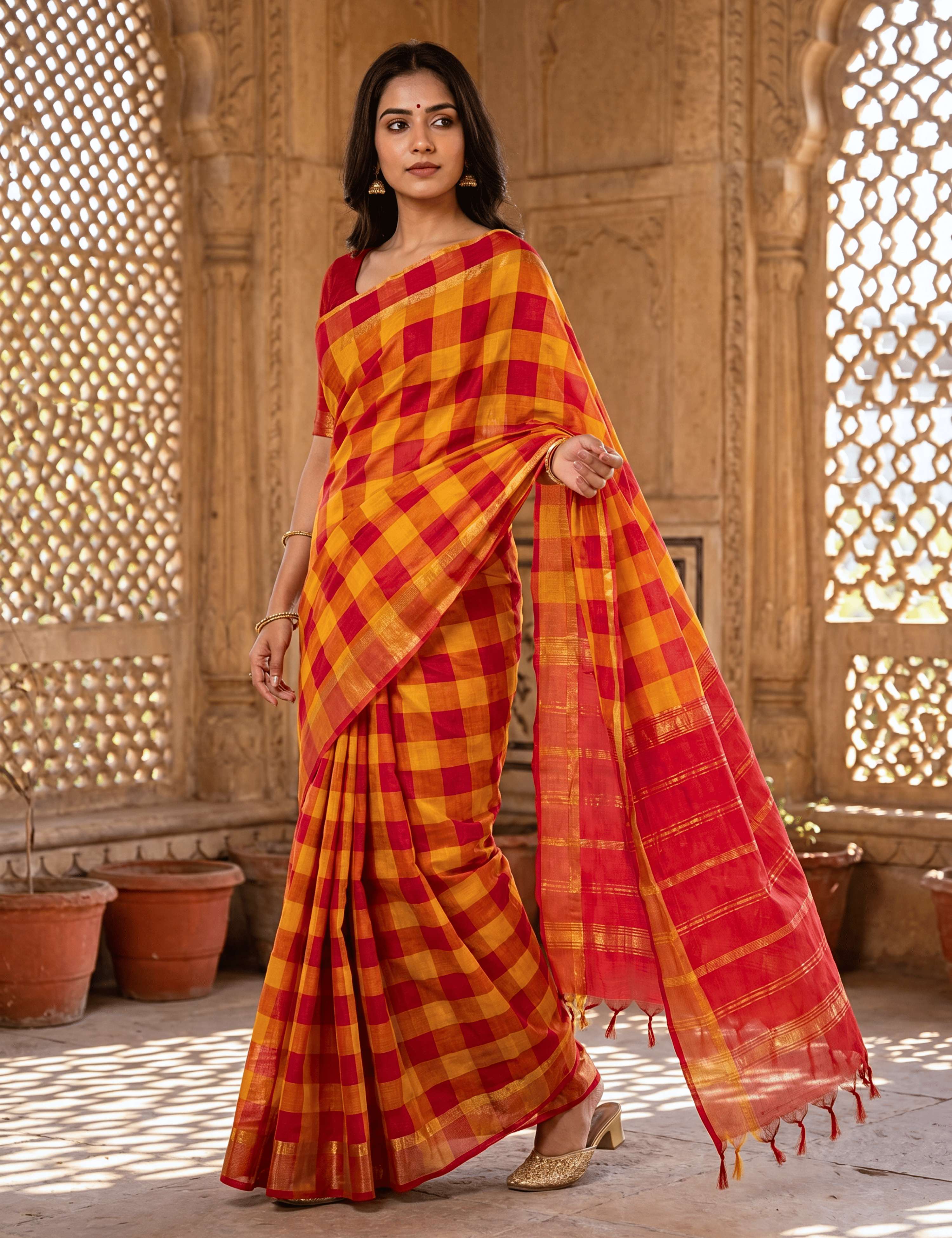 Rangili Orange Negamam Cotton Saree