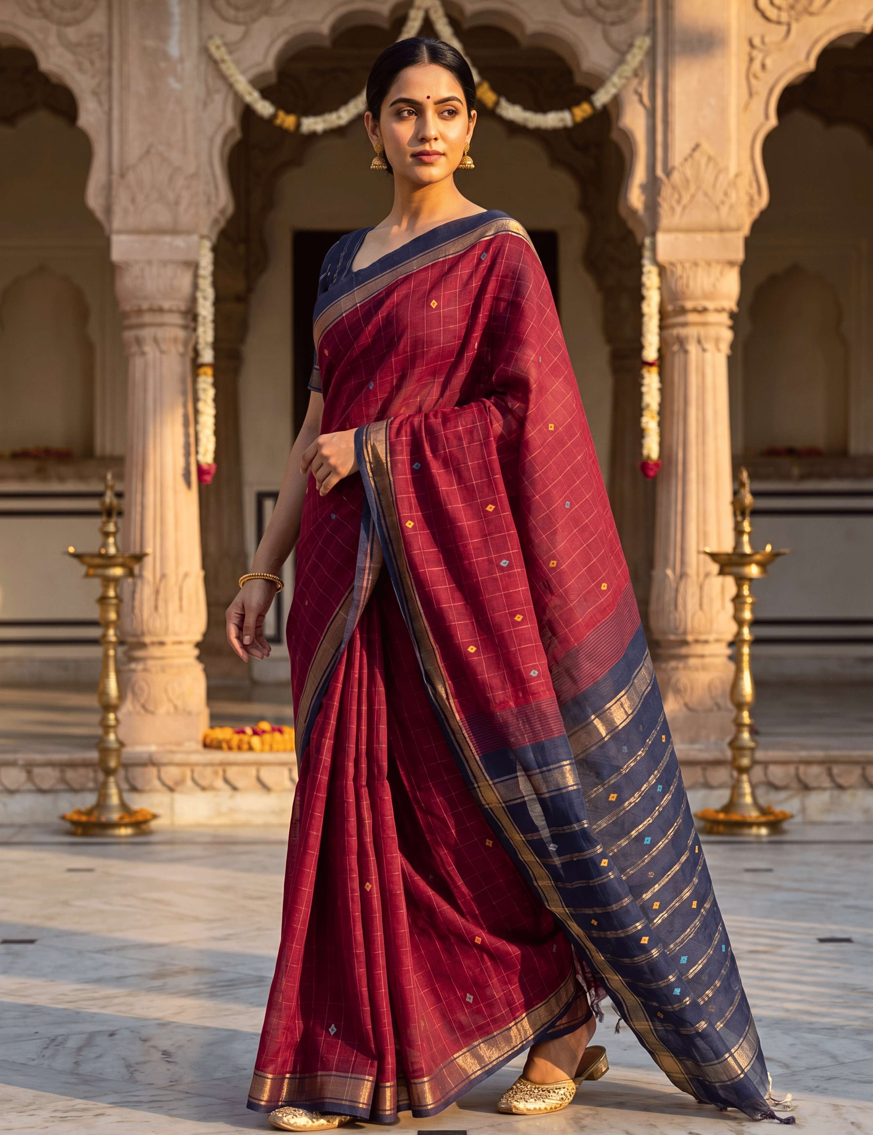 Dhara Wine Negamam Cotton Saree