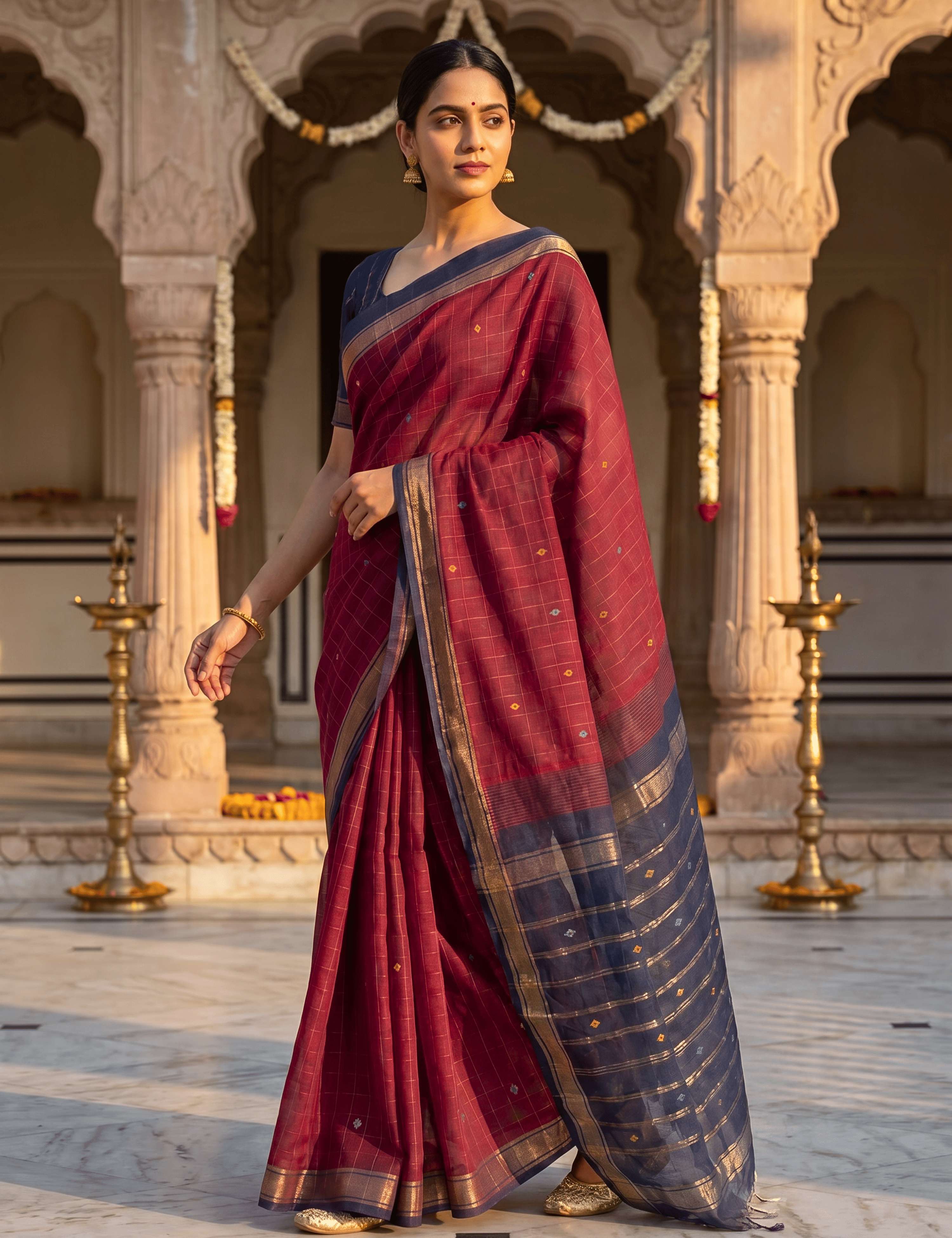 Dhara Wine Negamam Cotton Saree