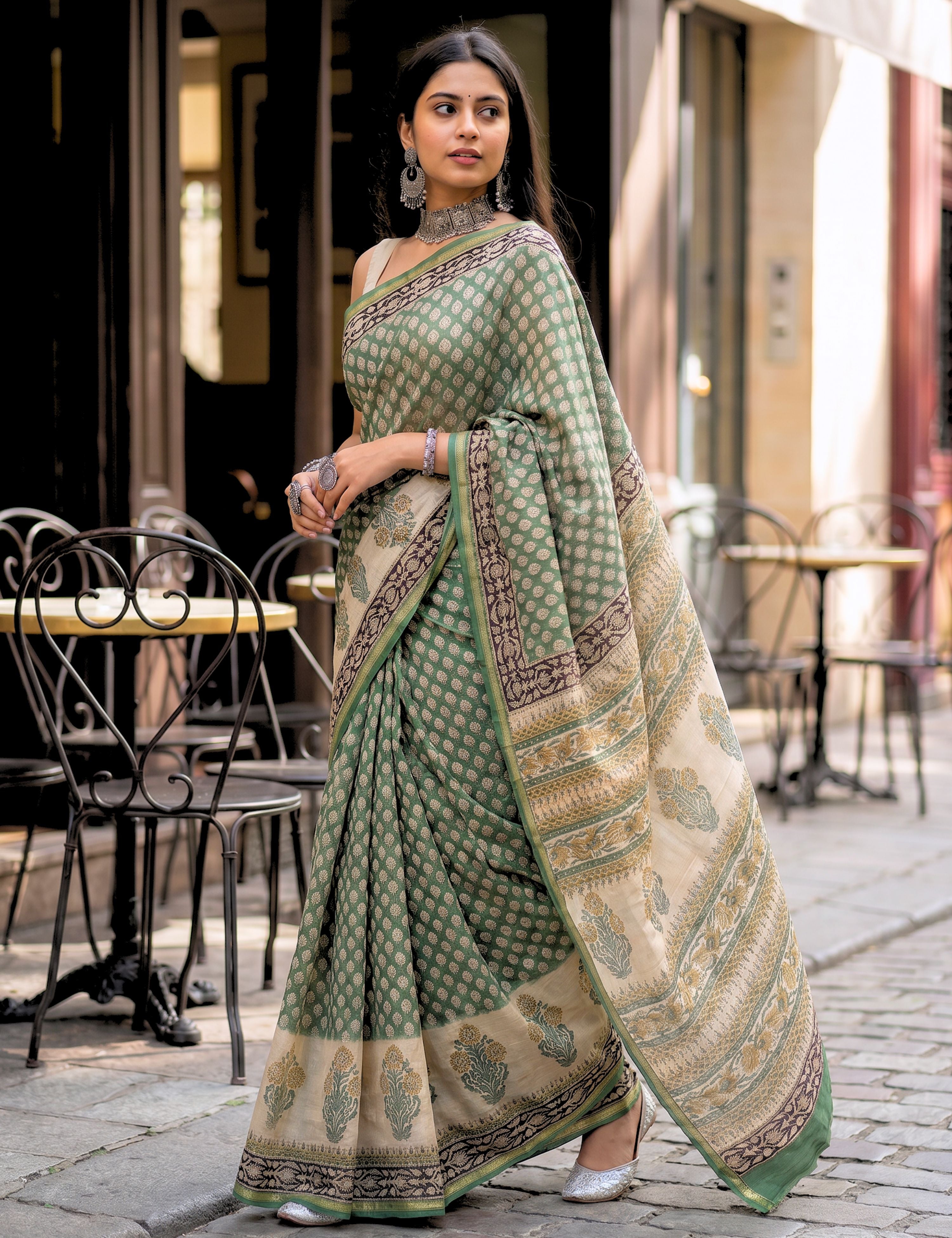 Bagh Green Bagru Saree