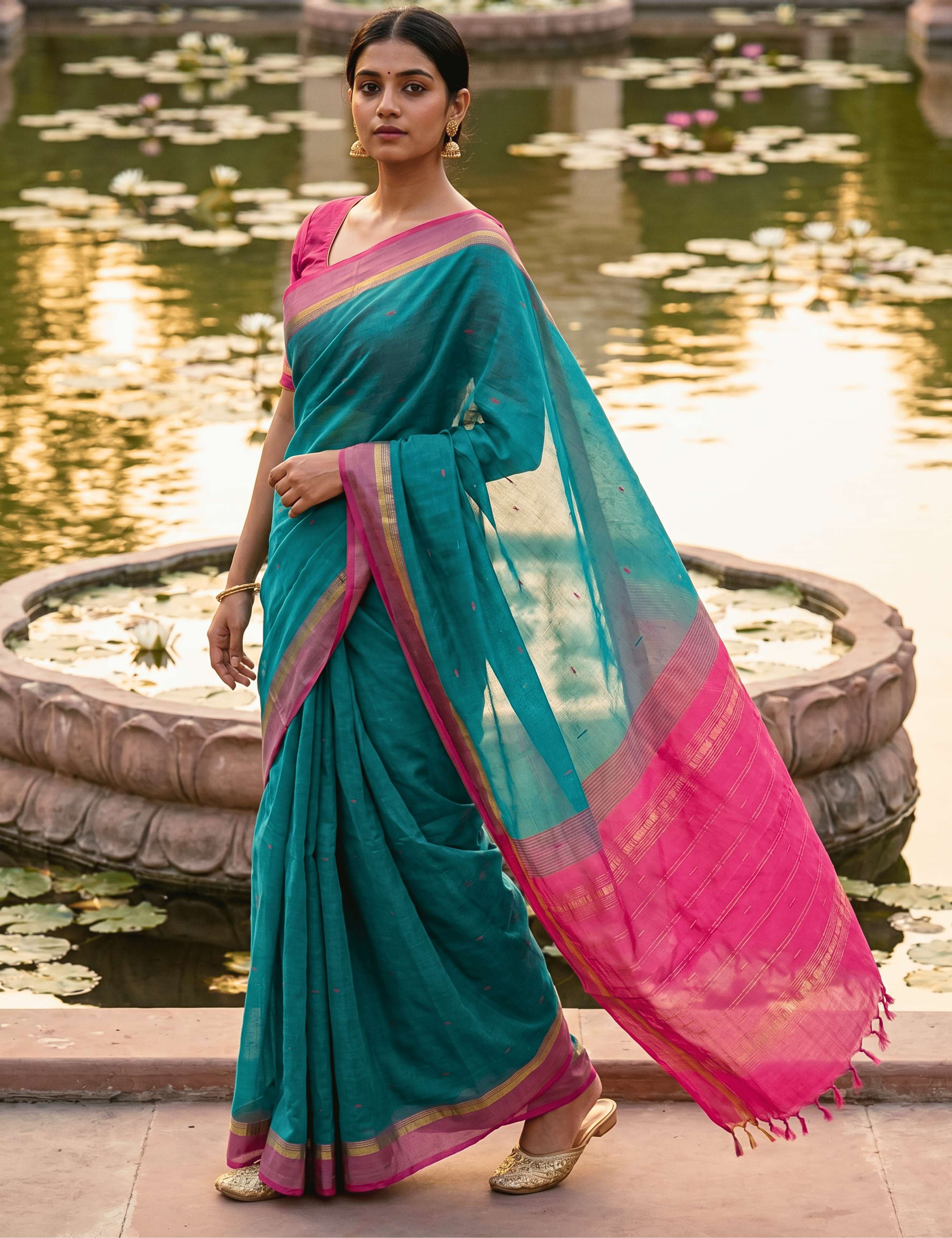 Vara Turquoise Negamam Cotton Saree
