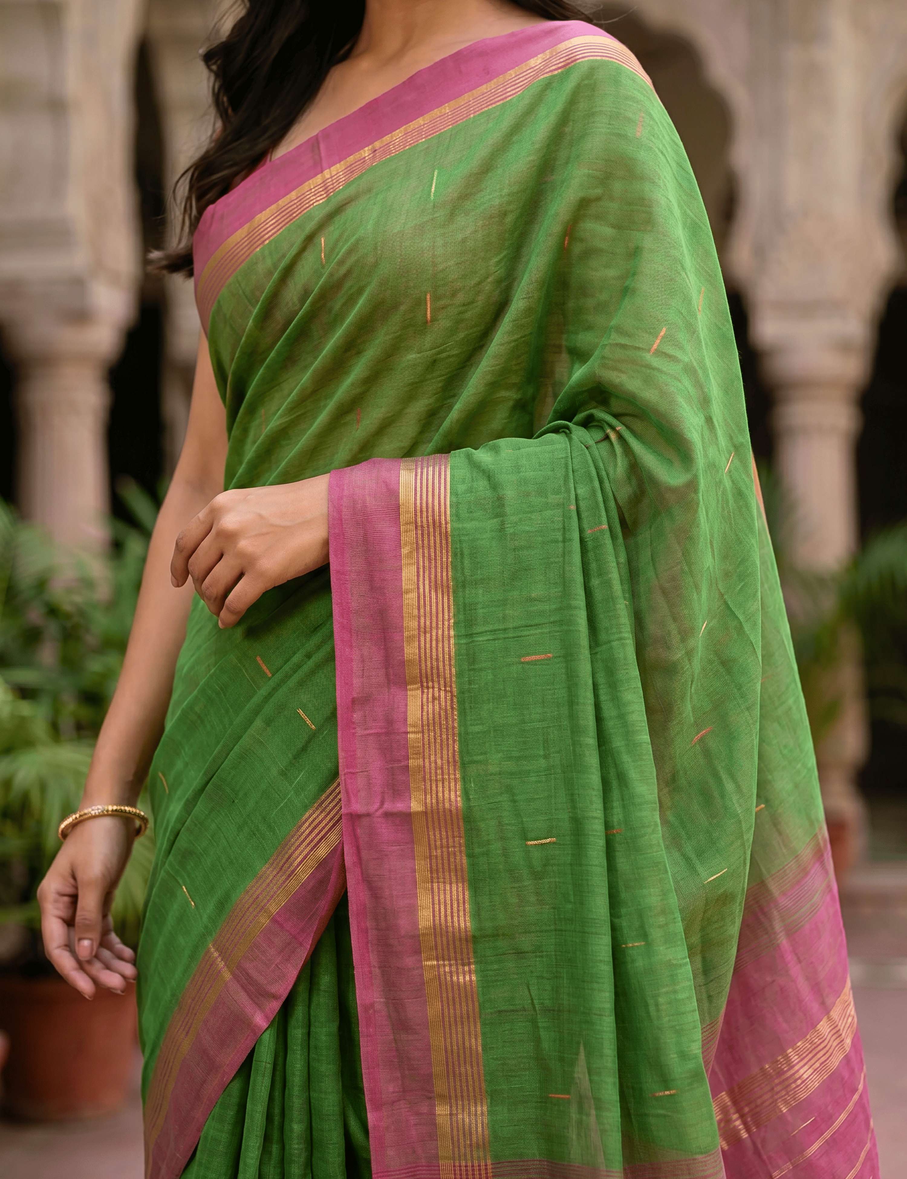 Vara Limegreen Negamam Cotton Saree