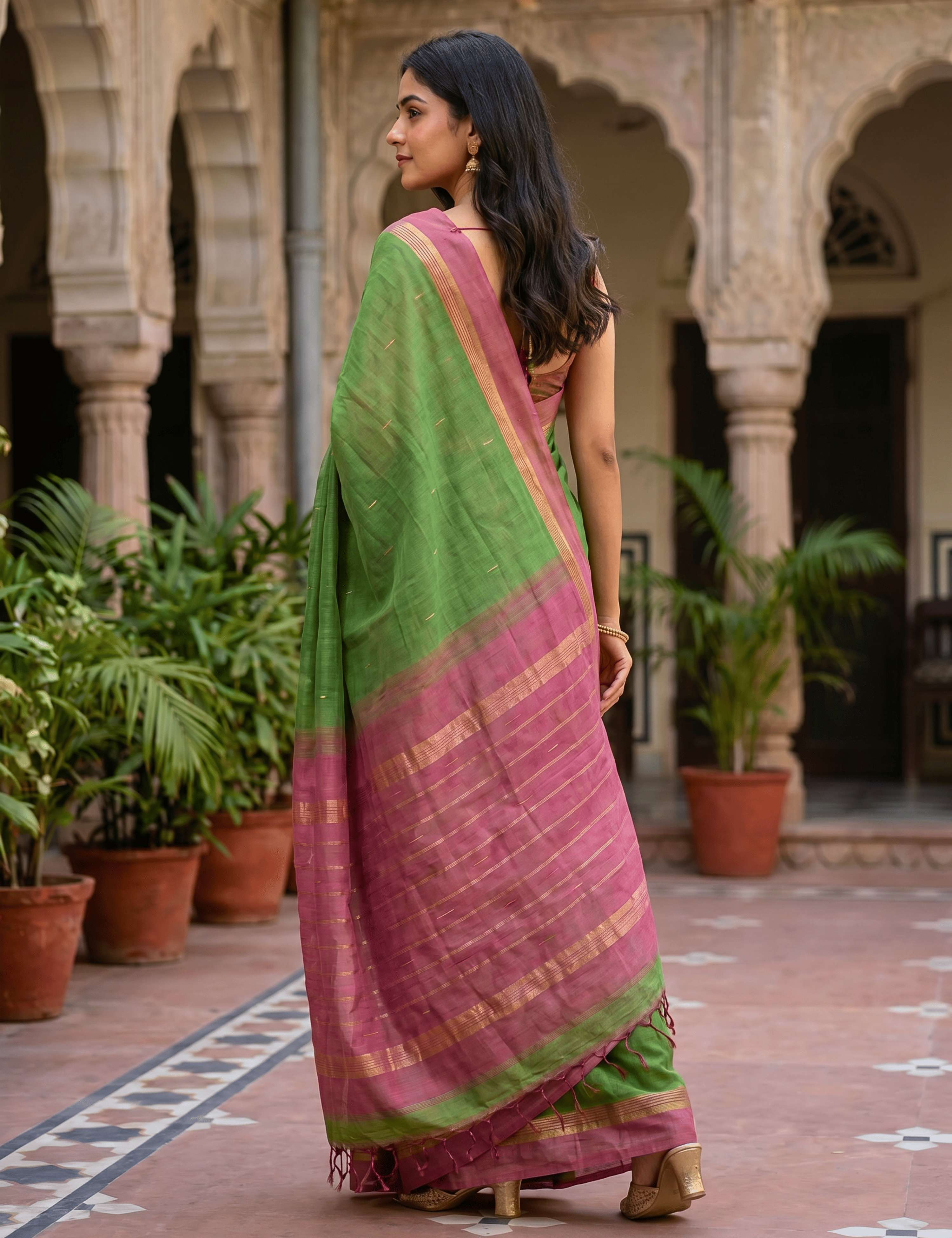 Vara Limegreen Negamam Cotton Saree