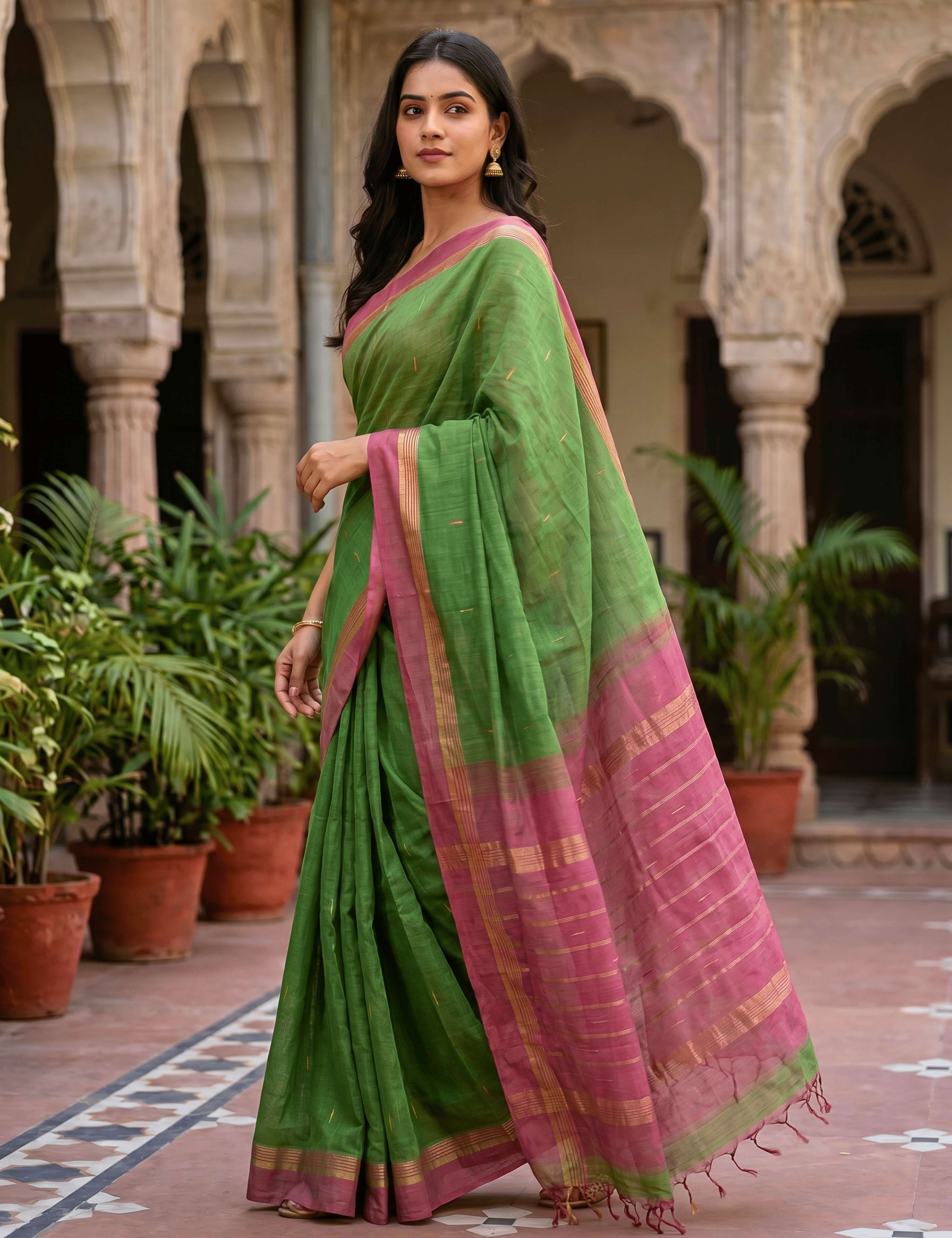 Vara Limegreen Negamam Cotton Saree