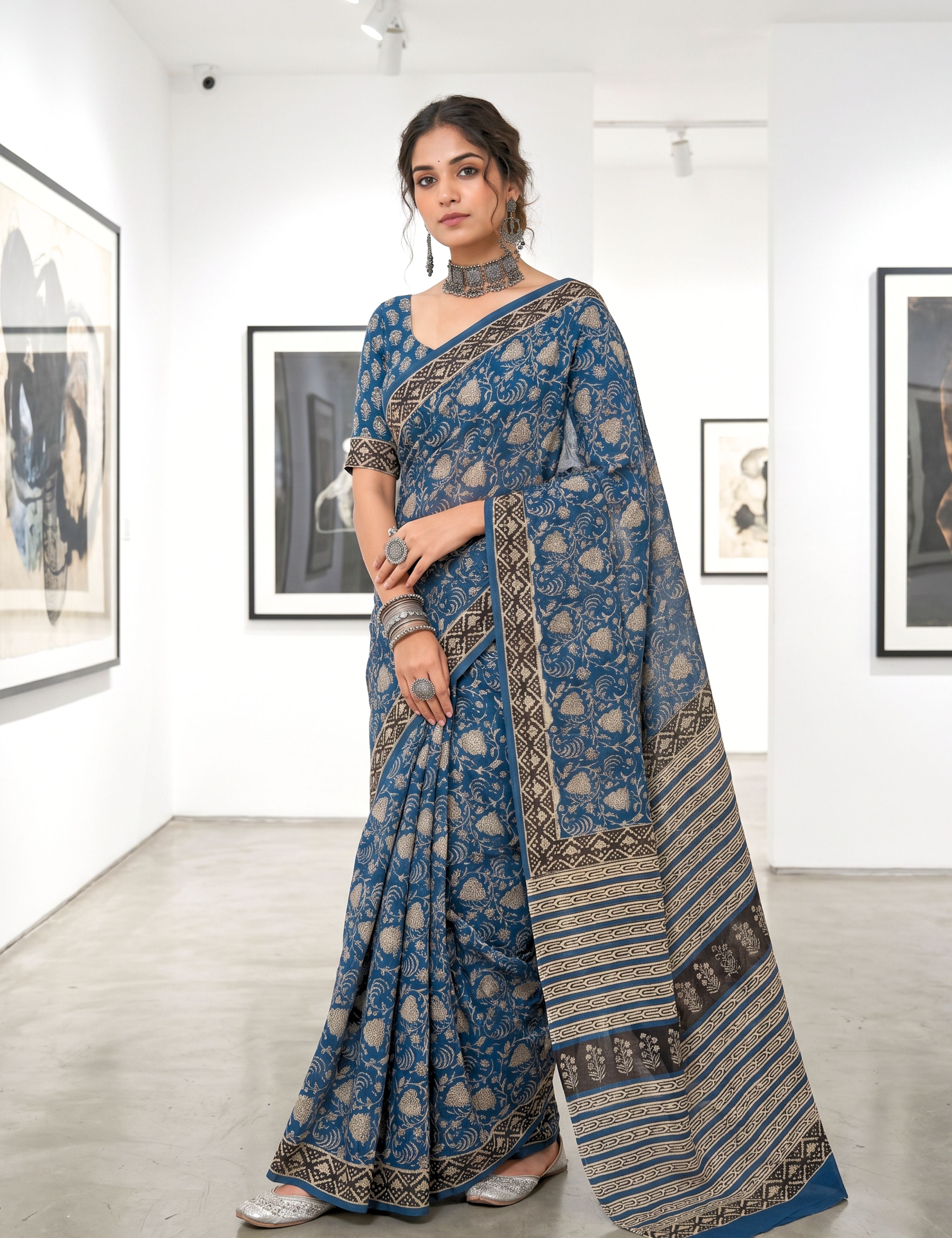 Chaya Blue Bagru Saree